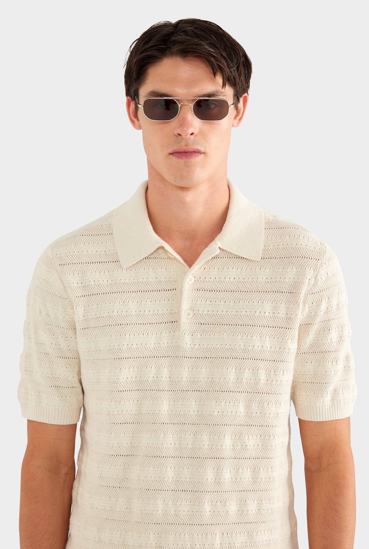 Linen Cotton Pointelle Polo - Natural