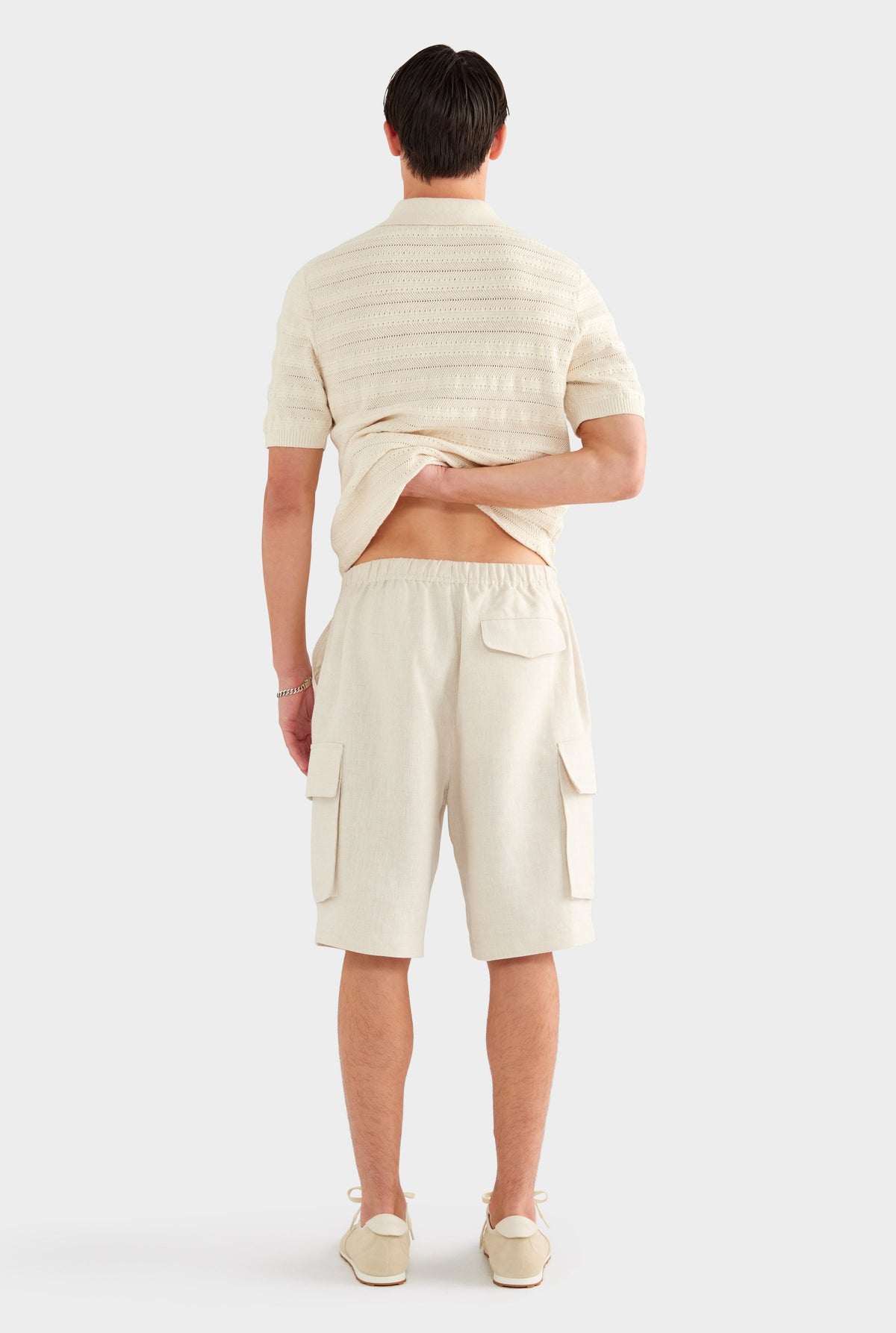 Linen Cotton Pointelle Polo - Natural