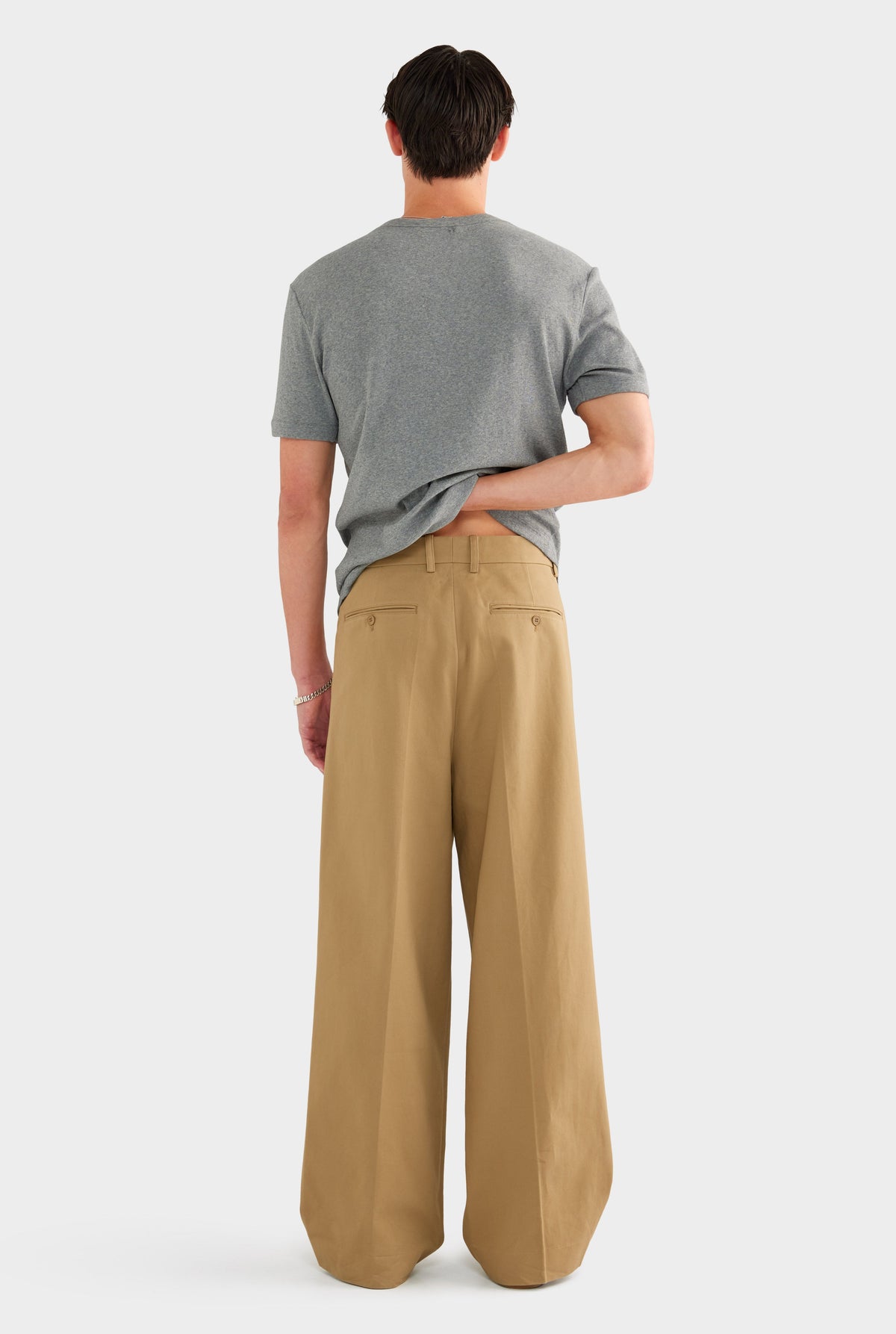 Relaxed Pleated Cotton Twill Trouser - Khaki