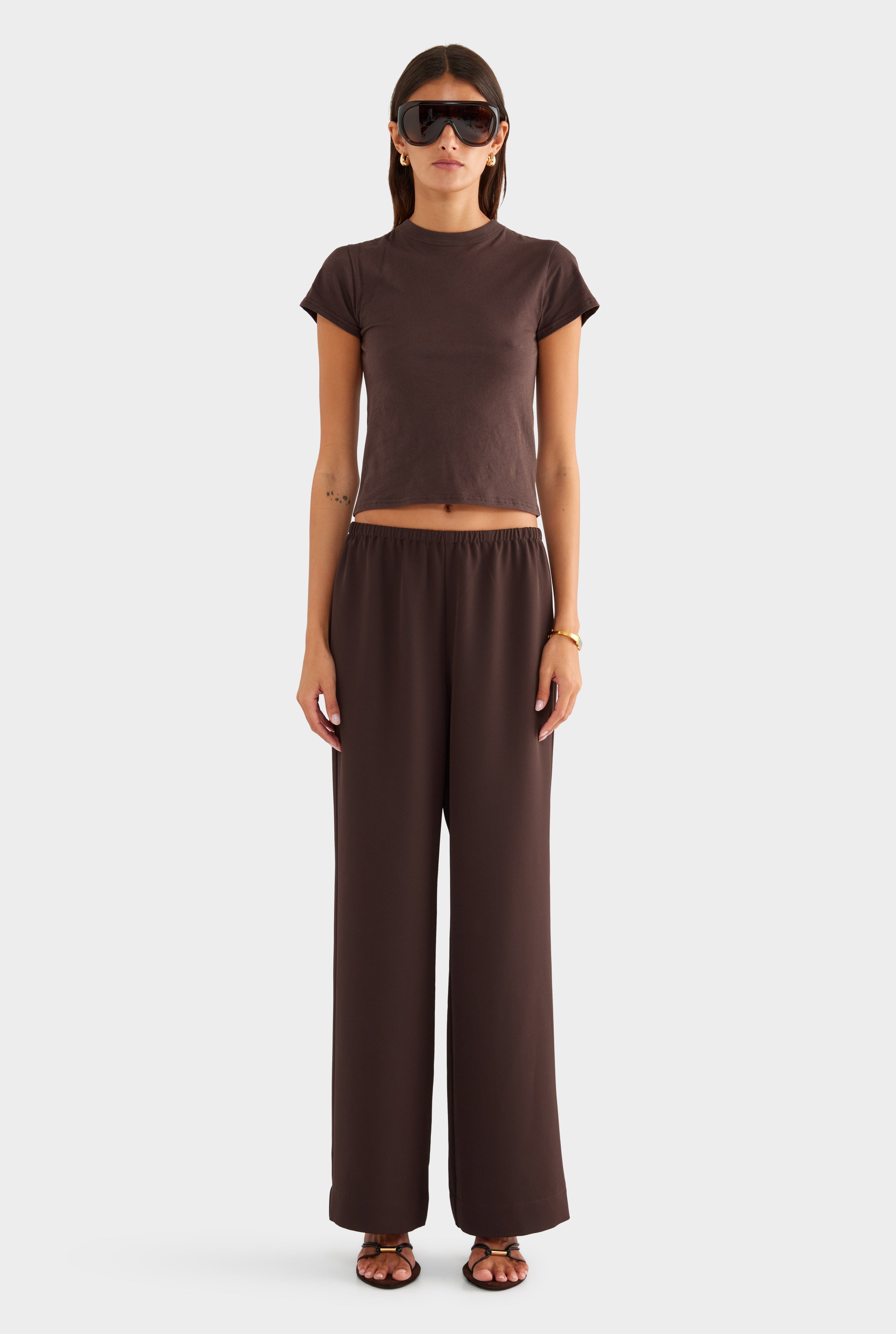 Crepe Elastic Waist Pant - Dark Chocolate