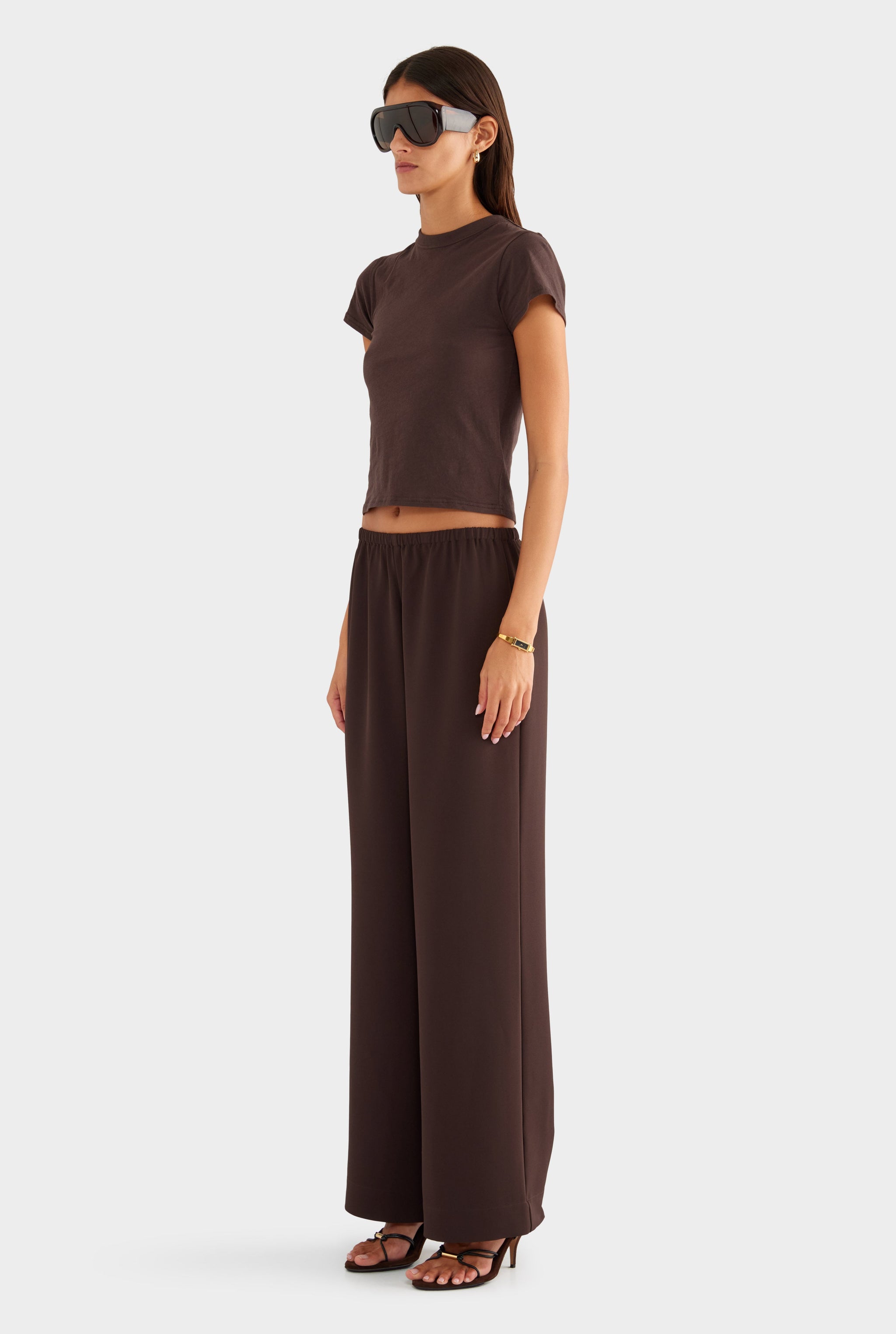 Crepe Elastic Waist Pant - Dark Chocolate