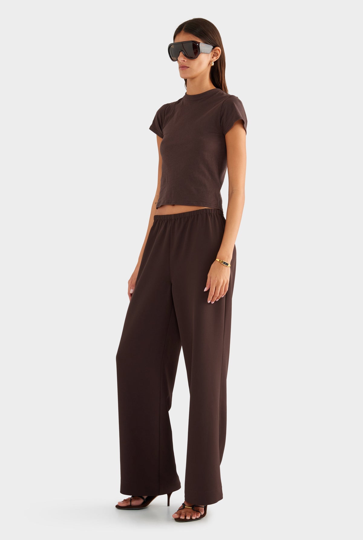 Crepe Elastic Waist Pant - Dark Chocolate