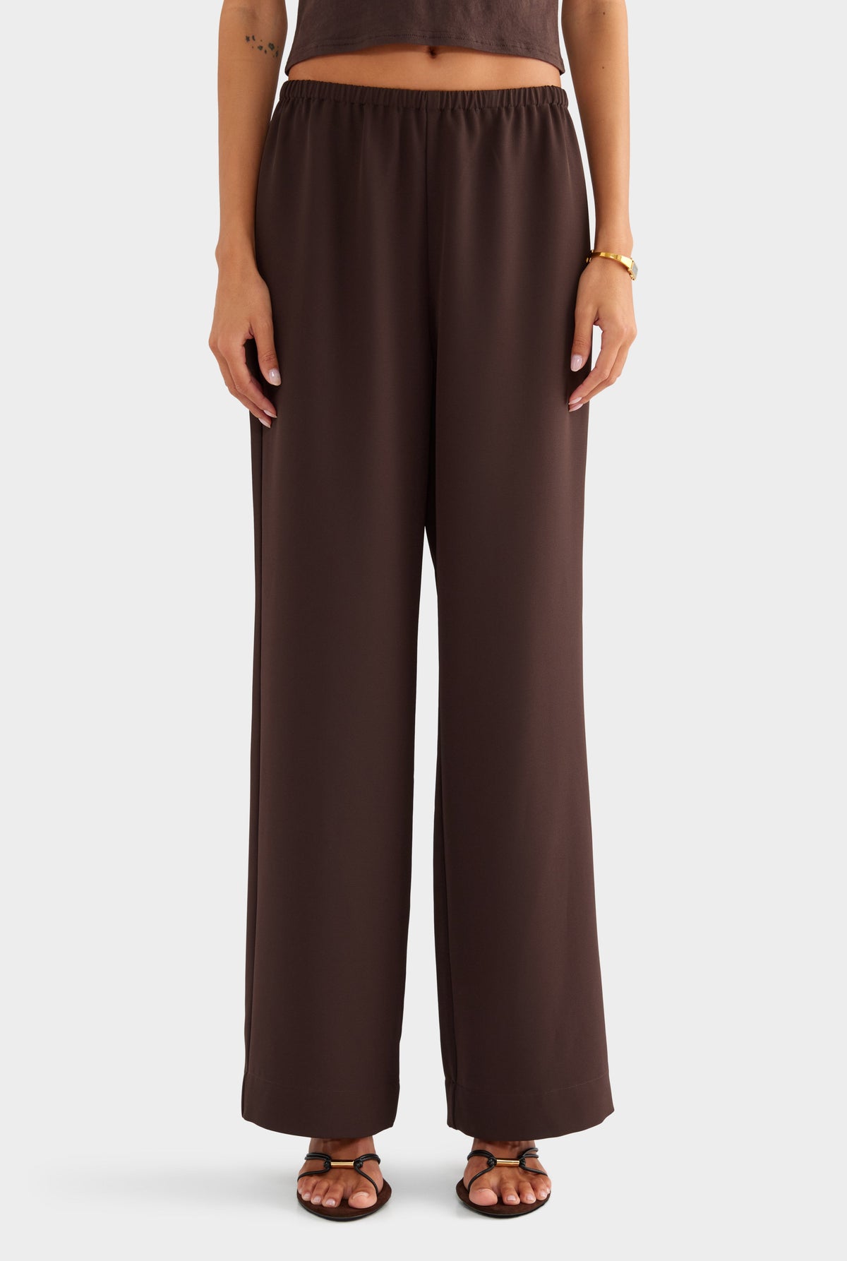 Crepe Elastic Waist Pant - Dark Chocolate
