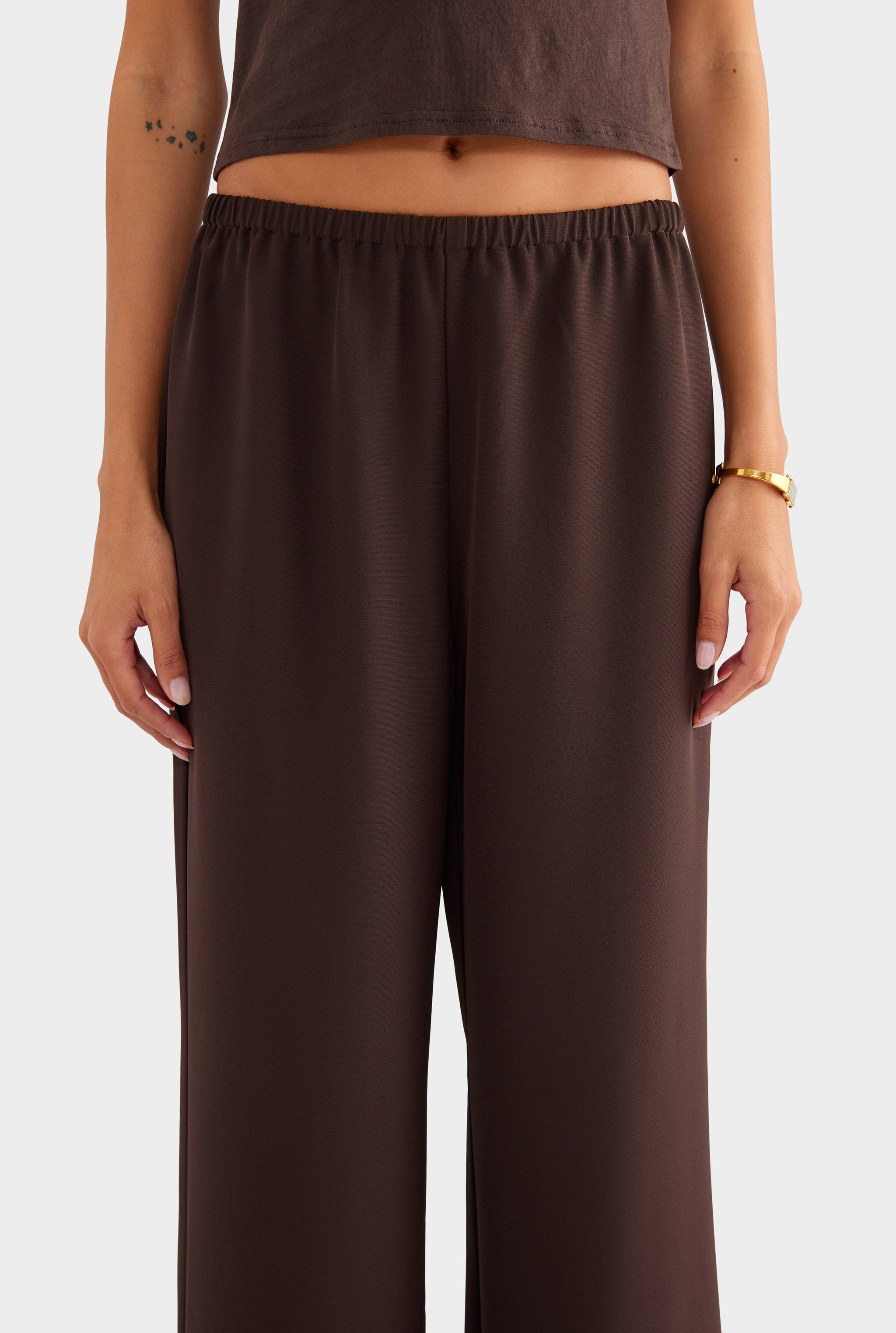 Crepe Elastic Waist Pant - Dark Chocolate
