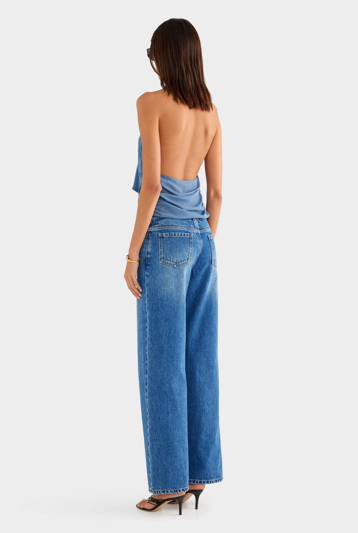 Deep Cowl Sheer Silk Halter - Slate Blue