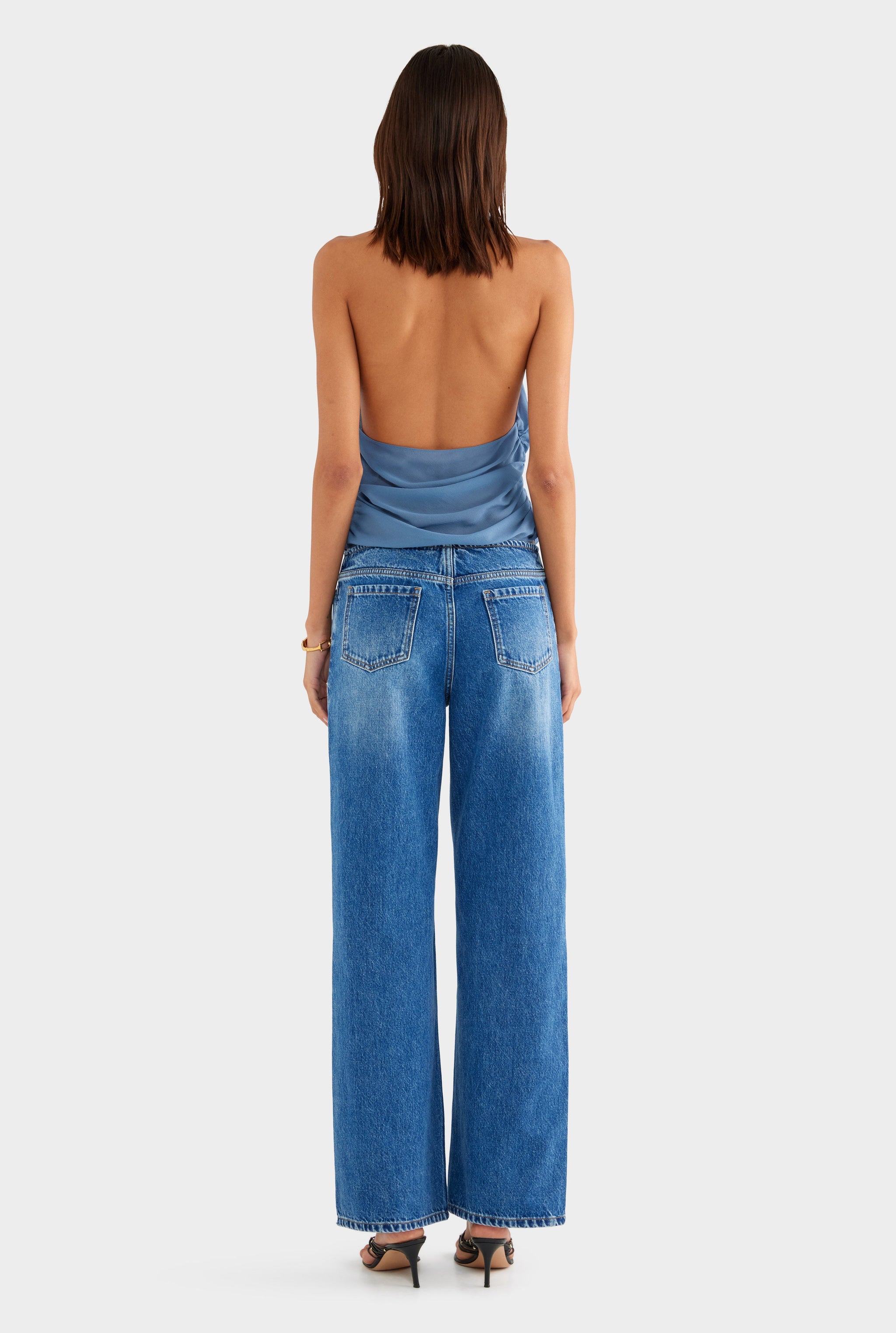 Deep Cowl Sheer Silk Halter - Slate Blue