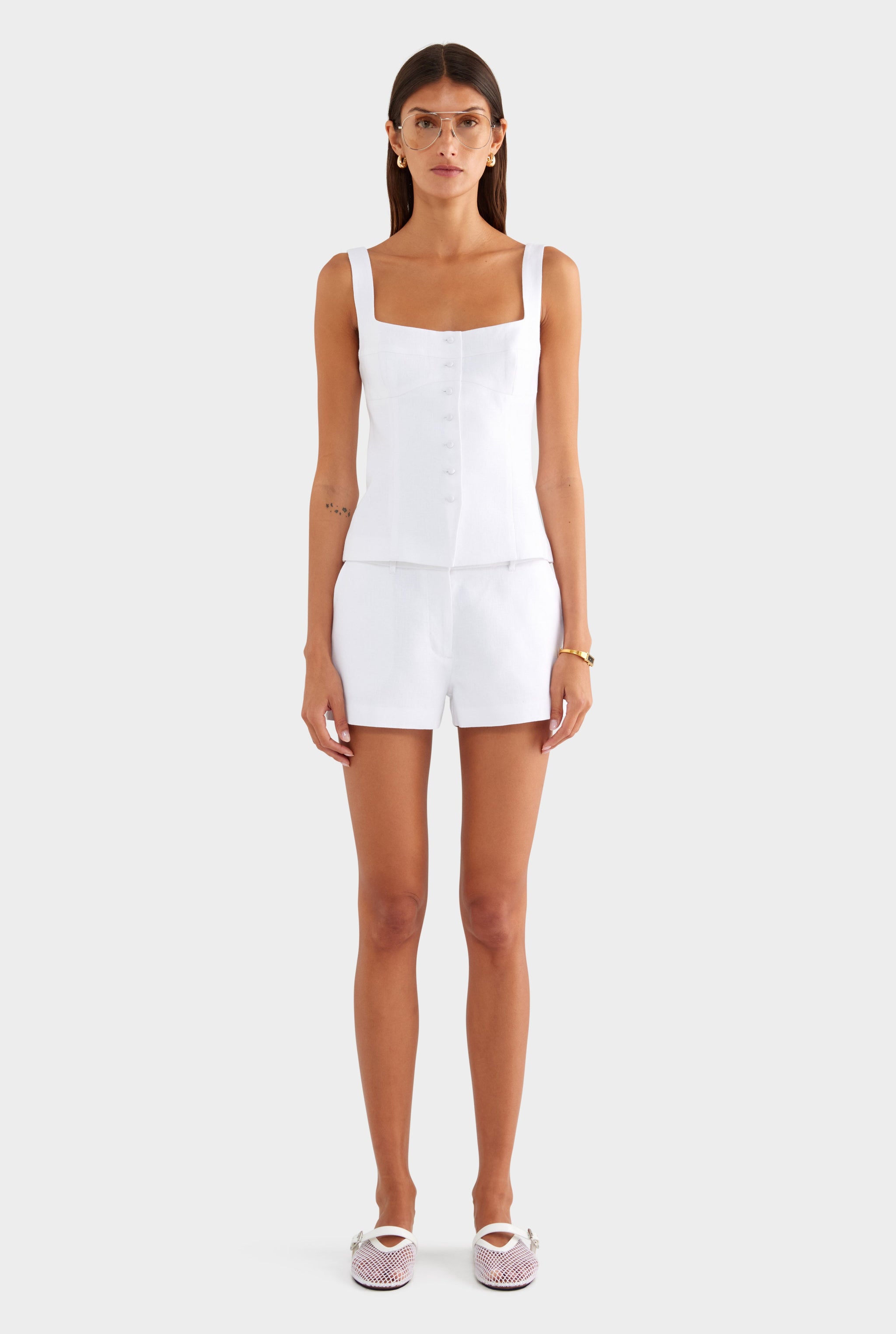 Linen Panelled Bodice Top - White