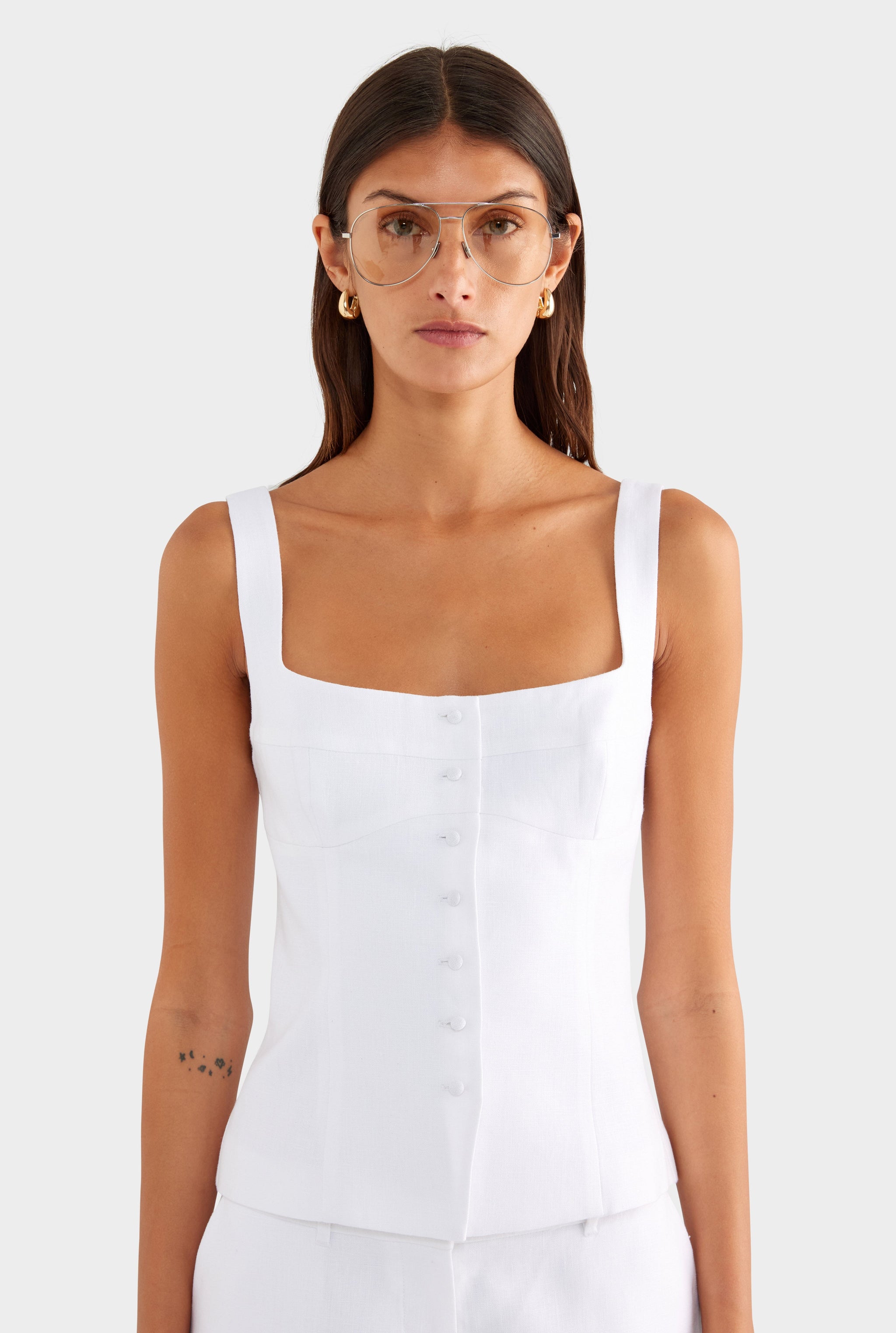 Linen Panelled Bodice Top - White