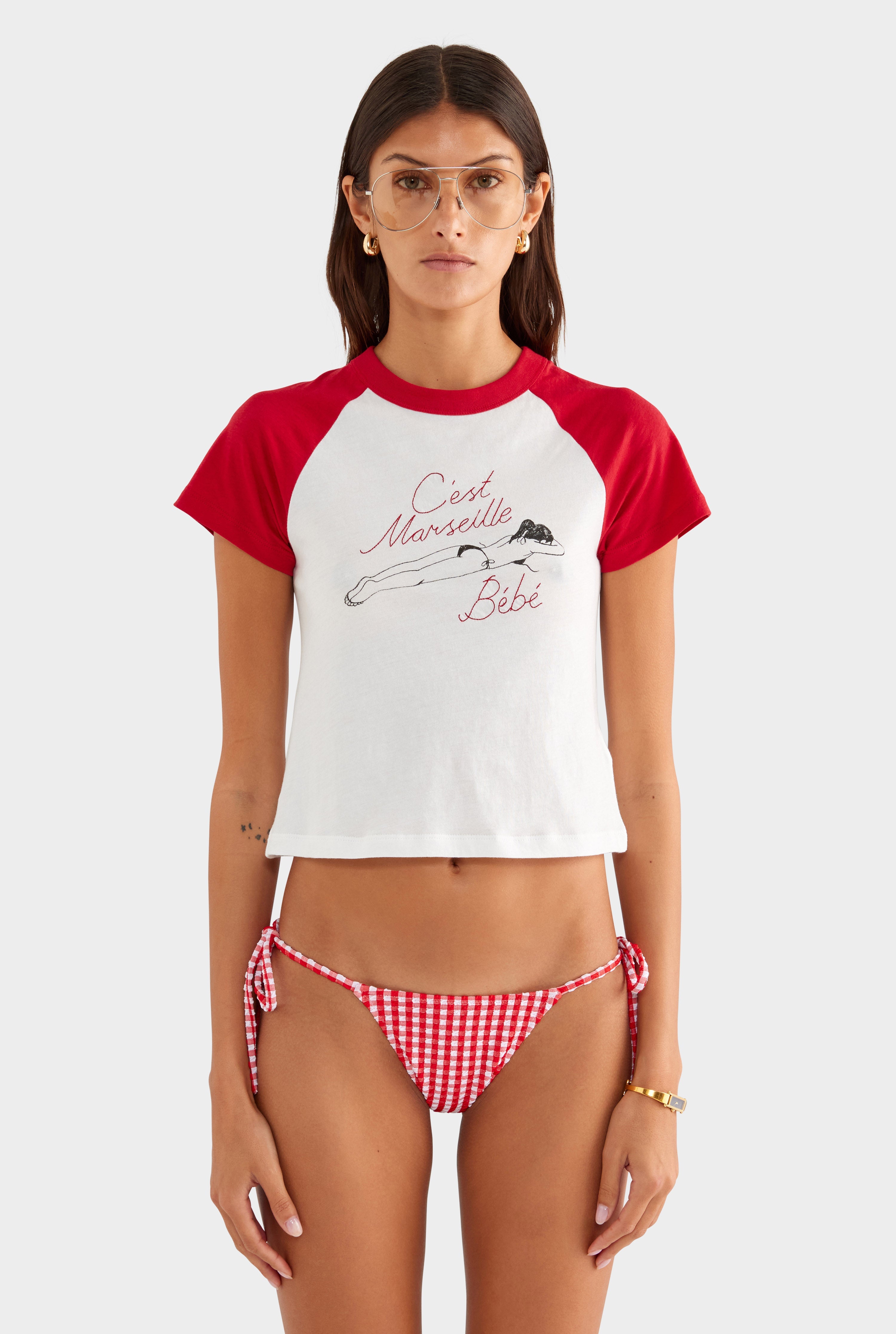Lightweight Raglan Baby Tee - Off White/Red