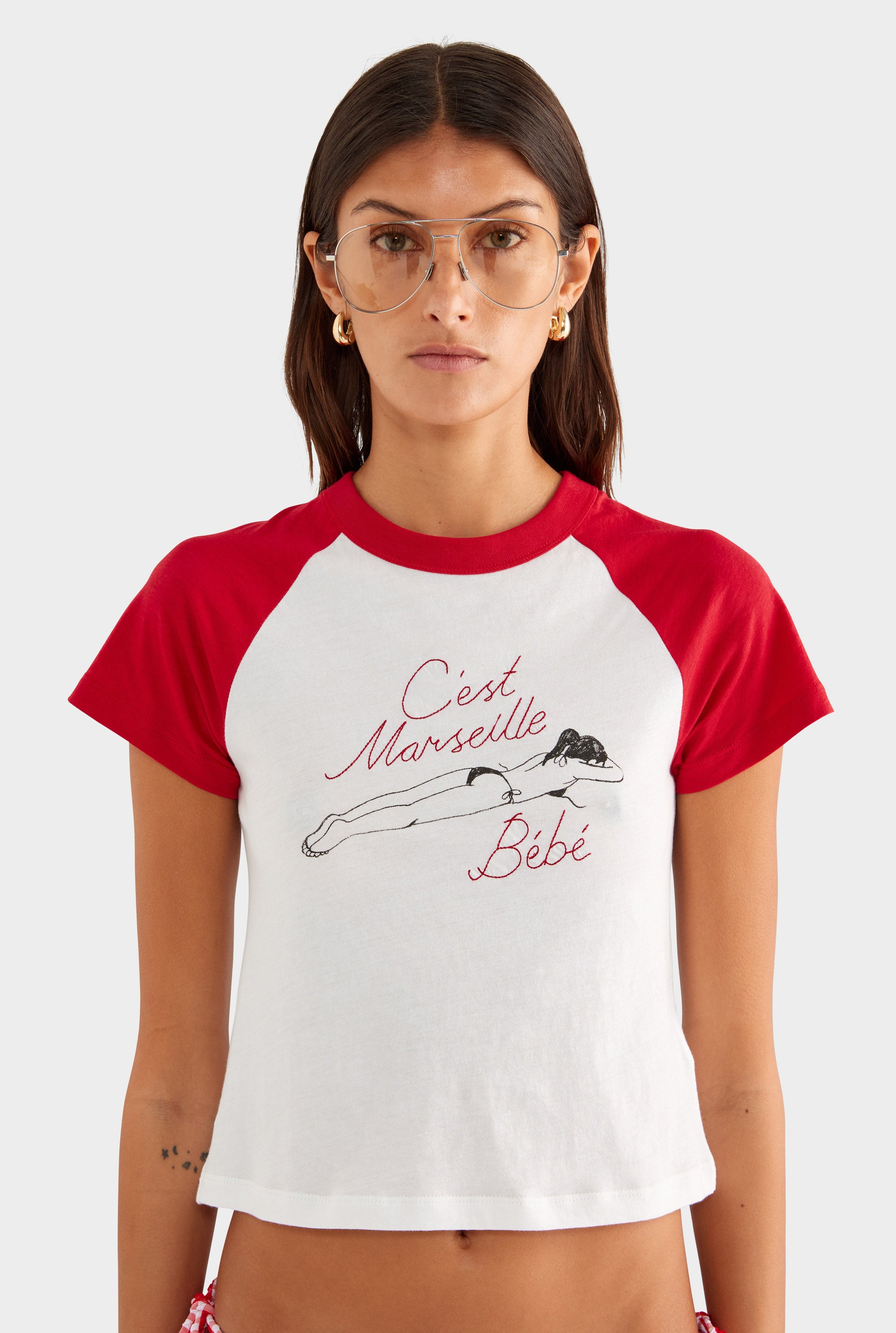 Lightweight Raglan Baby Tee - Off White/Red
