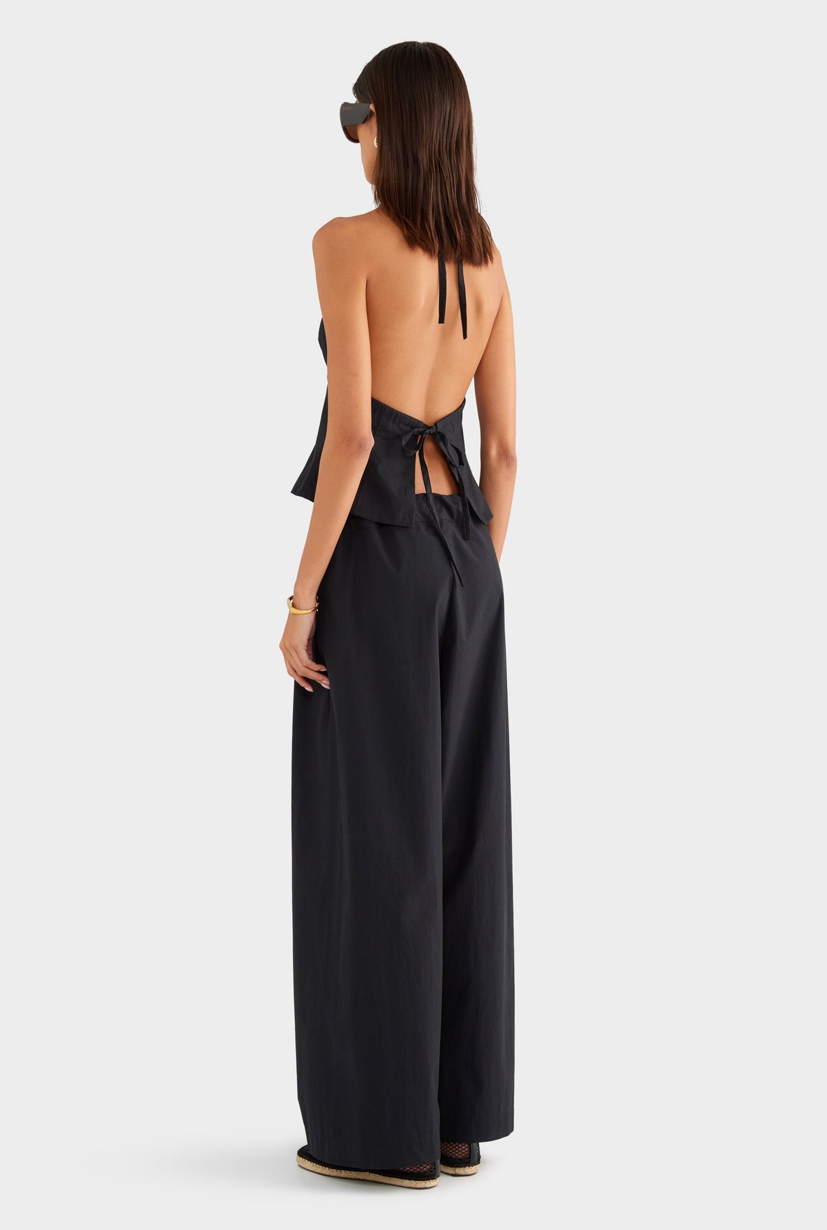Panelled Cotton Halter Top - Black