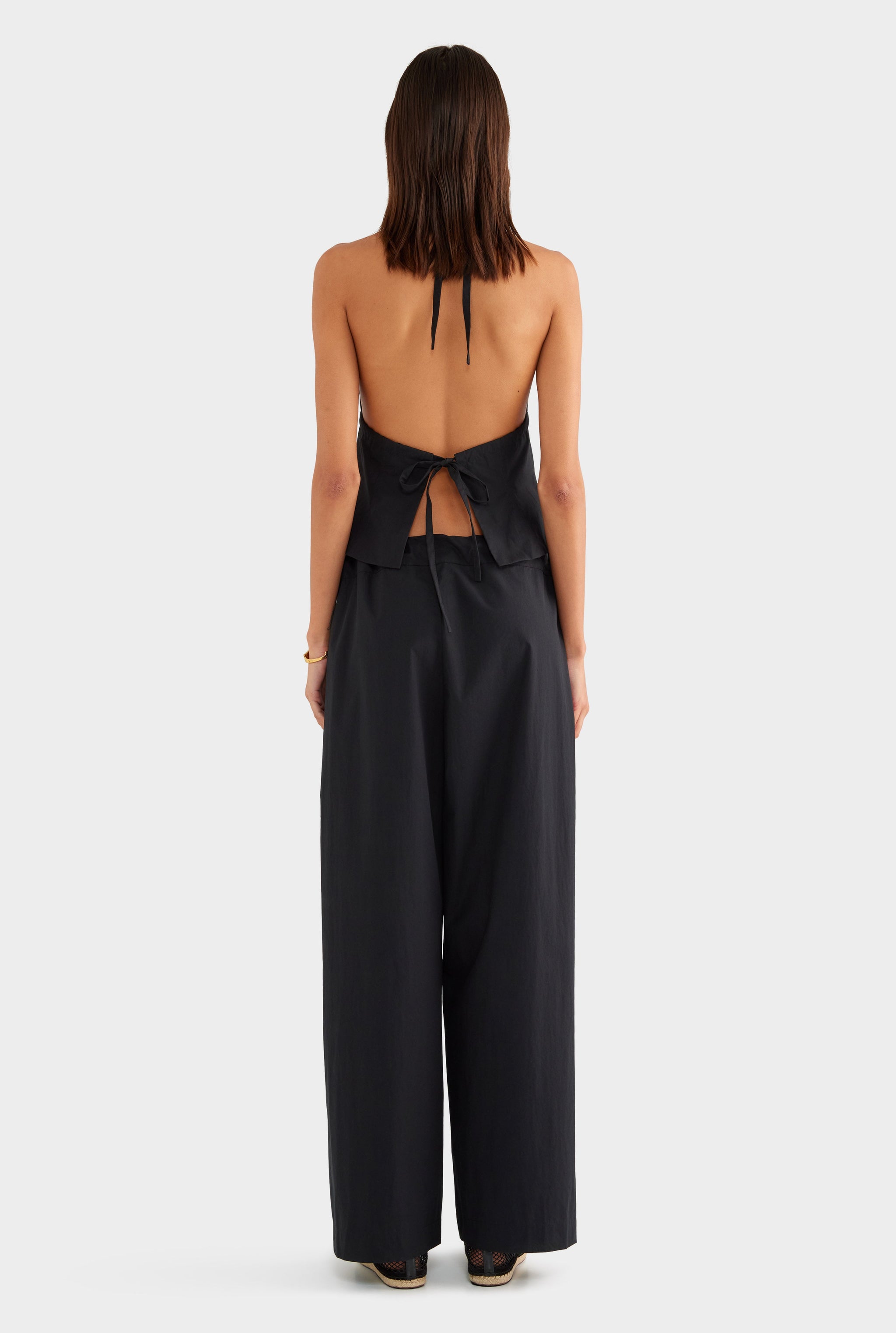Cotton Poplin Paperbag Pant - Black