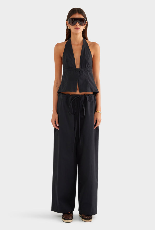 Cotton Poplin Paperbag Pant - Black