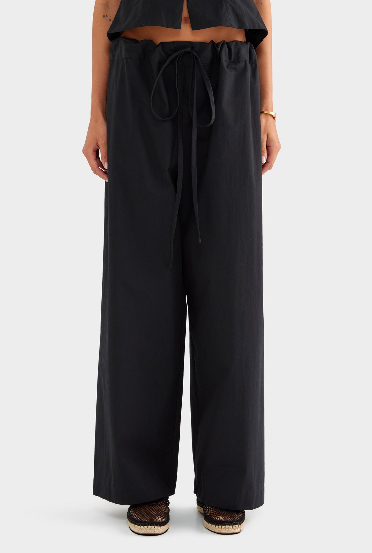 Cotton Poplin Paperbag Pant - Black