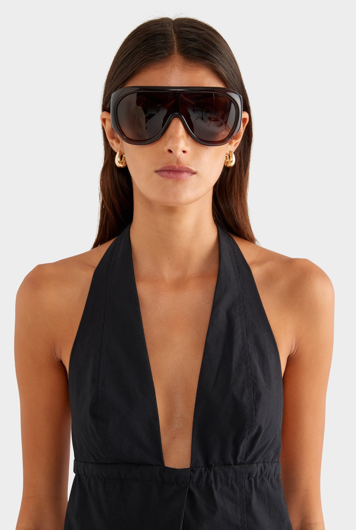 Panelled Cotton Halter Top - Black