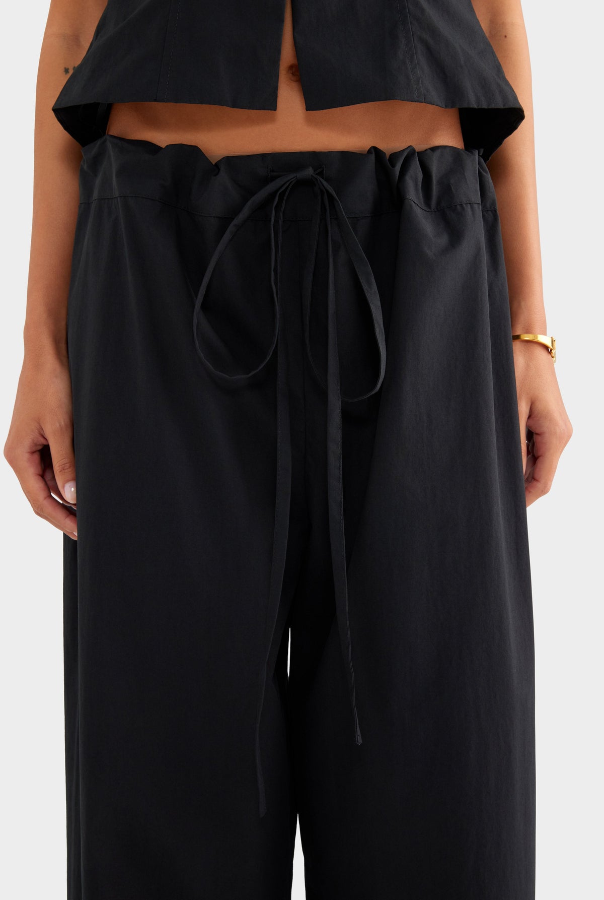Cotton Poplin Paperbag Pant - Black