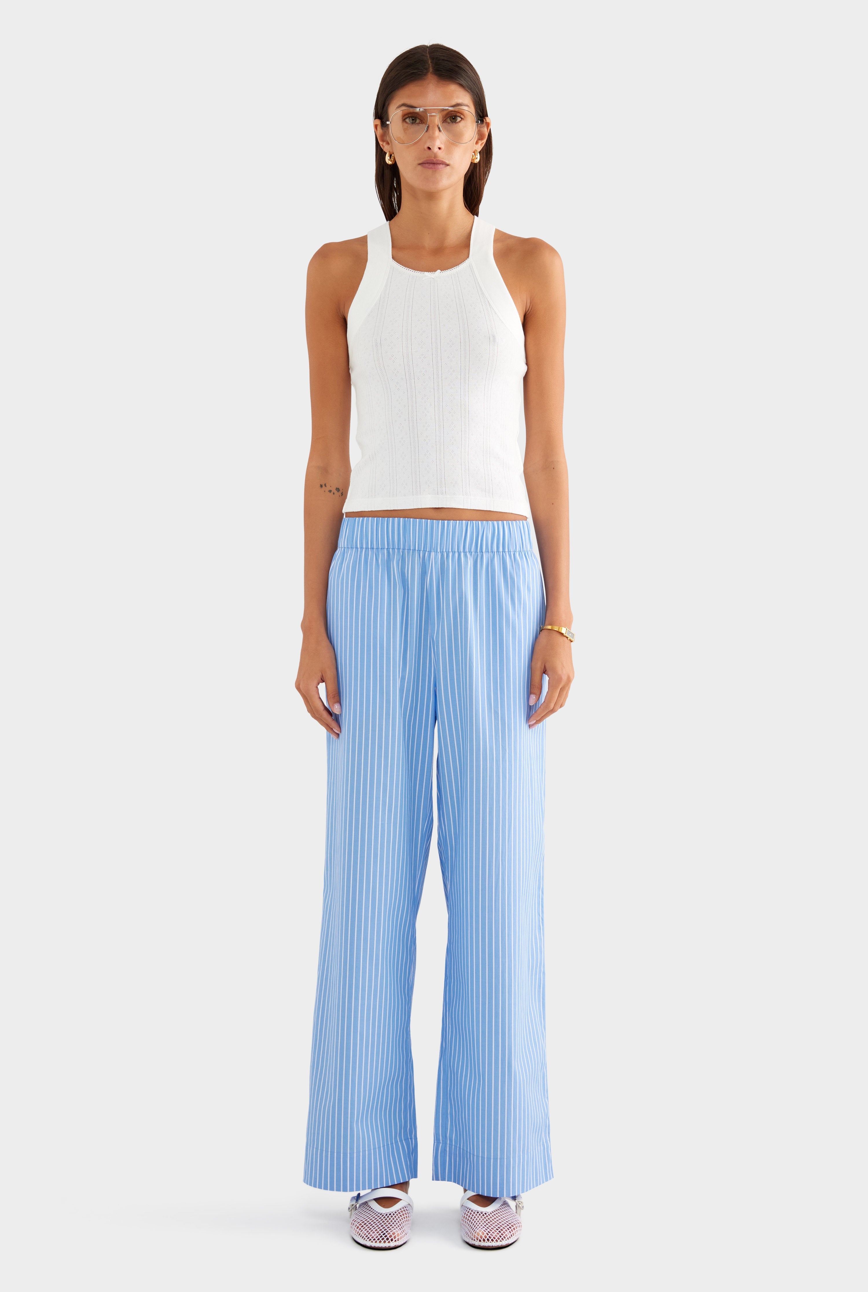 Striped Cotton Poplin Pant - Blue/White Stripe