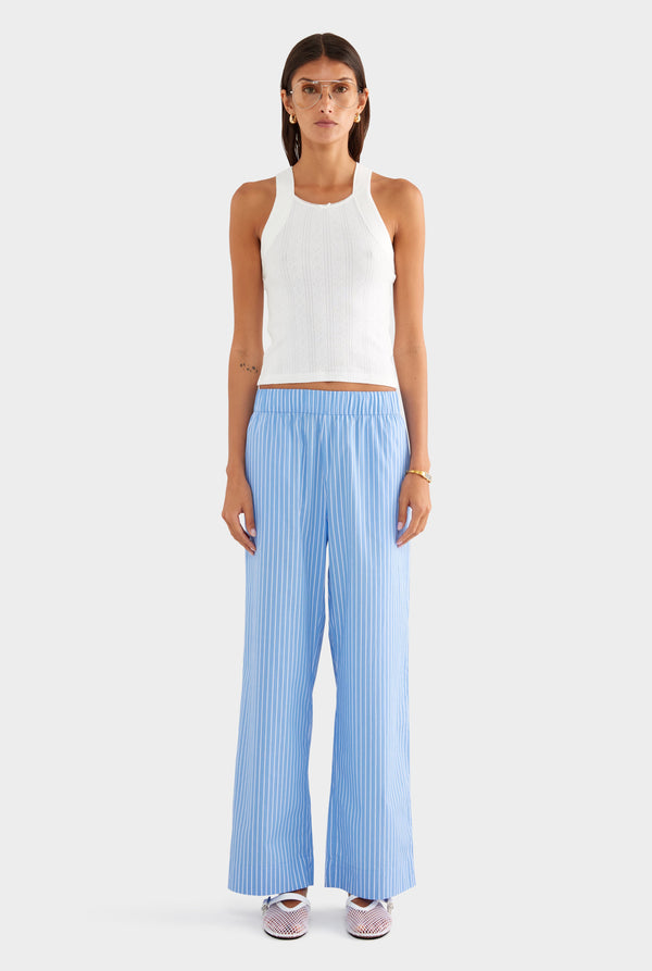 Striped Cotton Poplin Pant - Blue/White Stripe