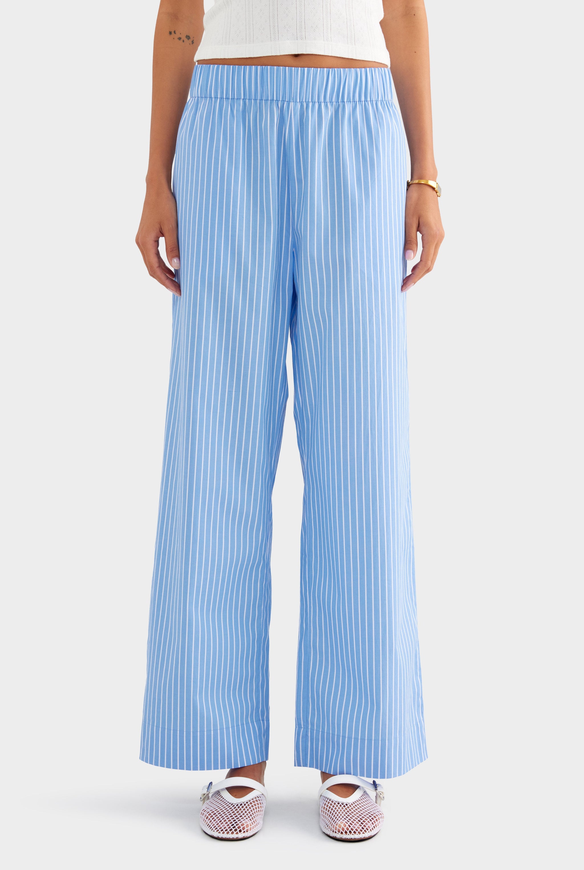 Striped Cotton Poplin Pant - Blue/White Stripe