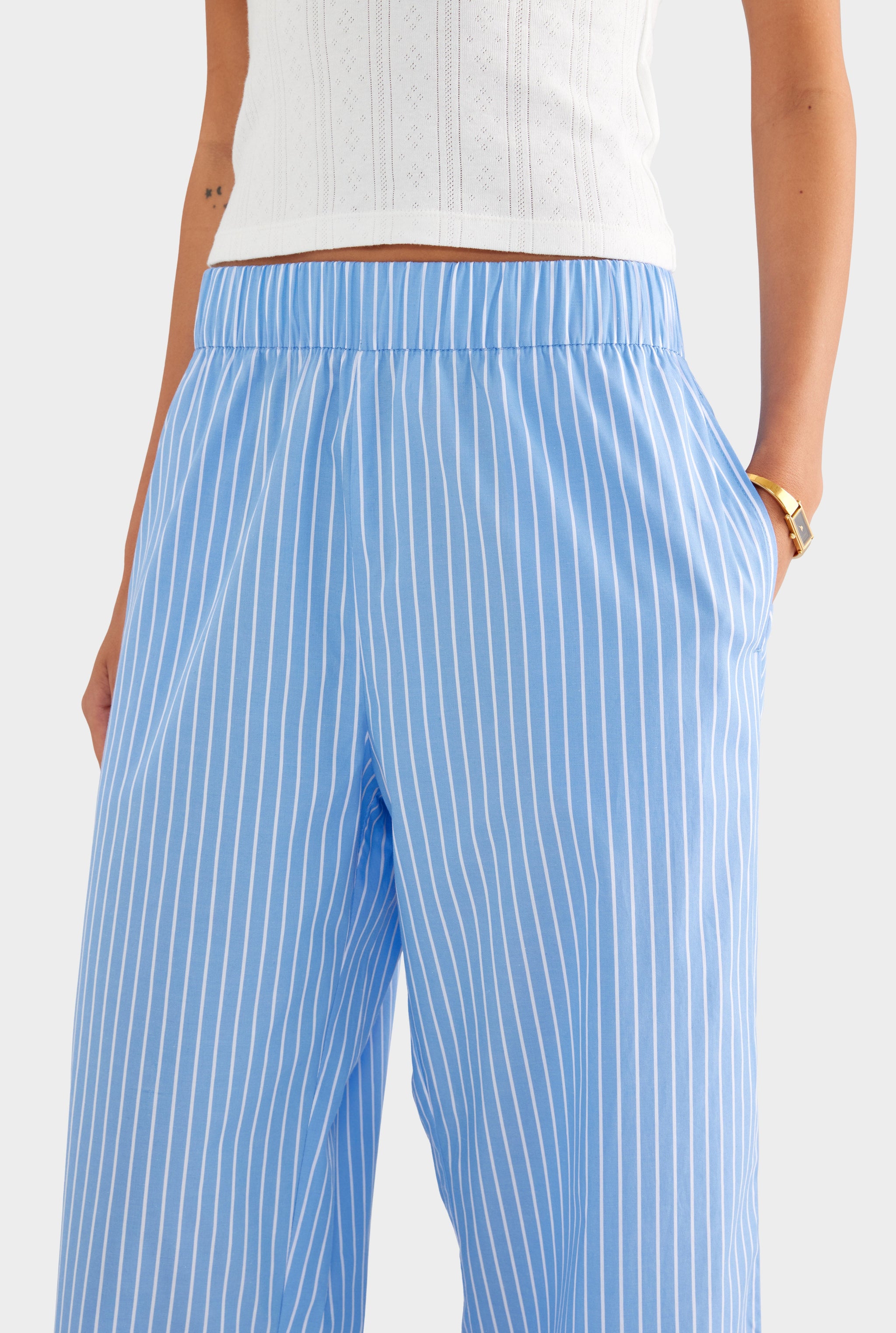 Striped Cotton Poplin Pant - Blue/White Stripe
