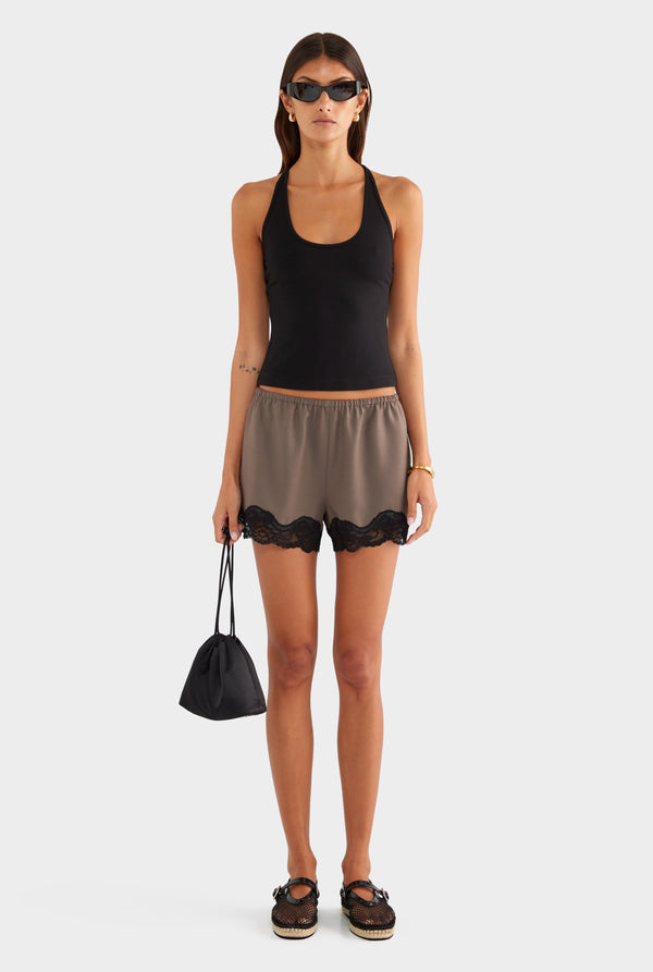 Wool Lace Trim Short - Mocha