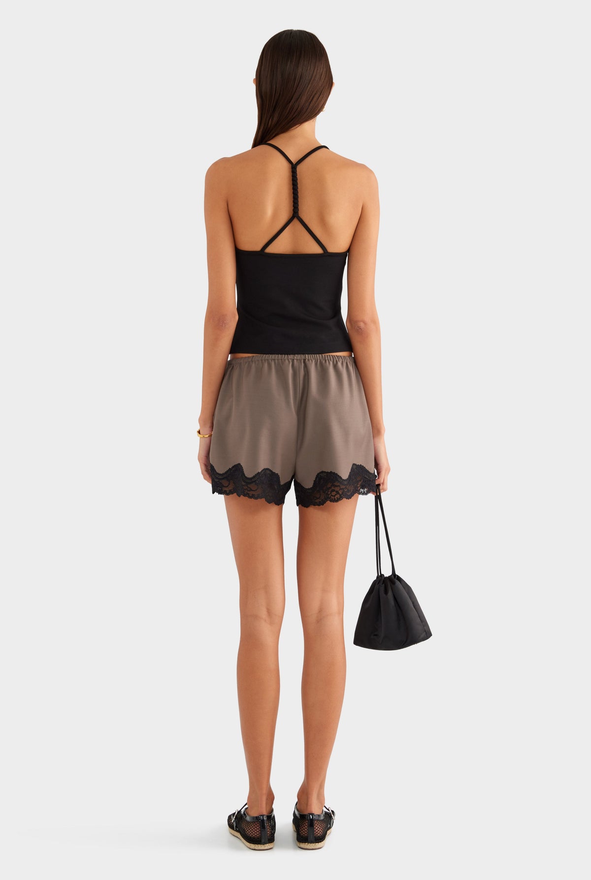 Wool Lace Trim Short - Mocha