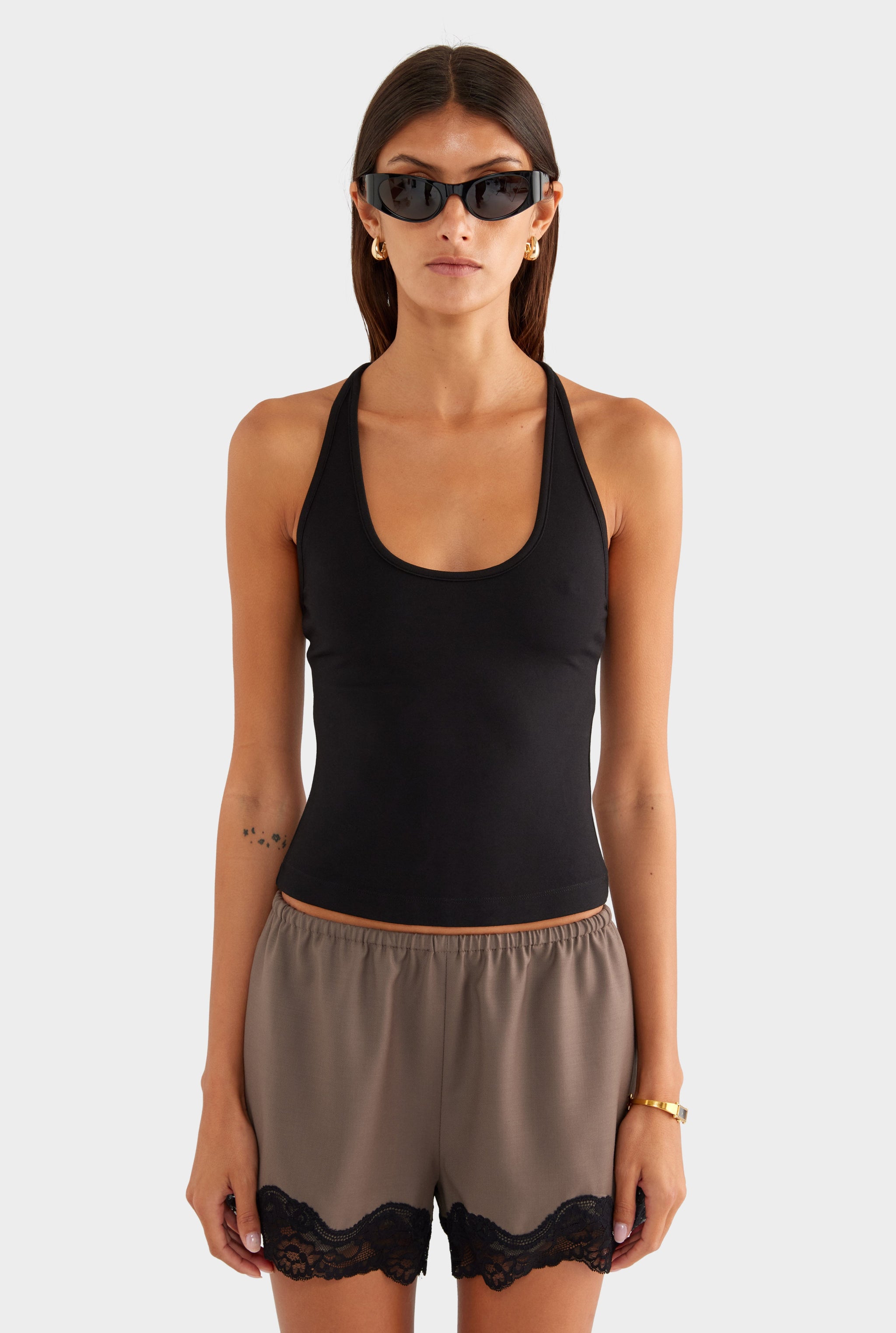 Wool Lace Trim Short - Mocha