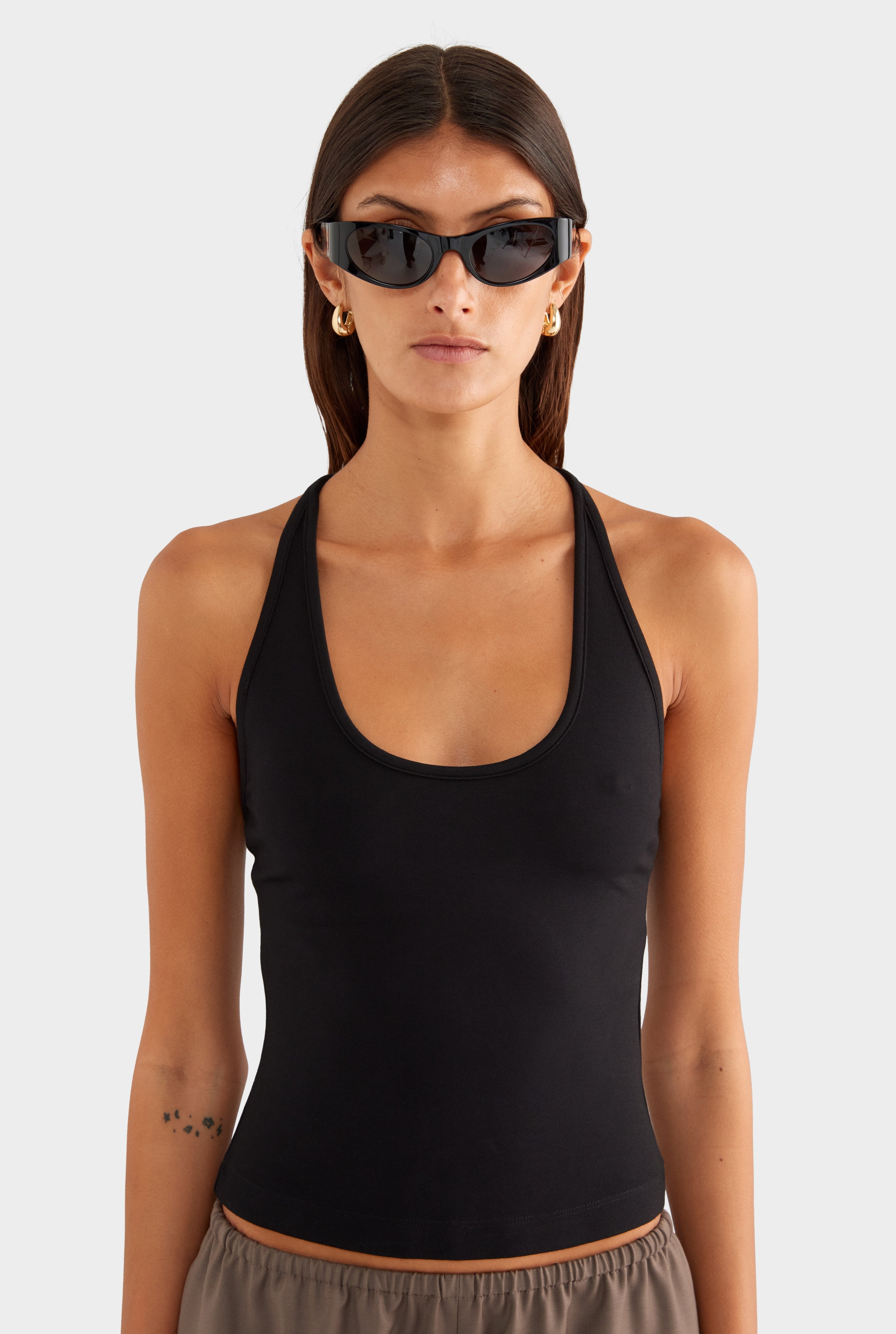 Braided Strap Halter Top - Black