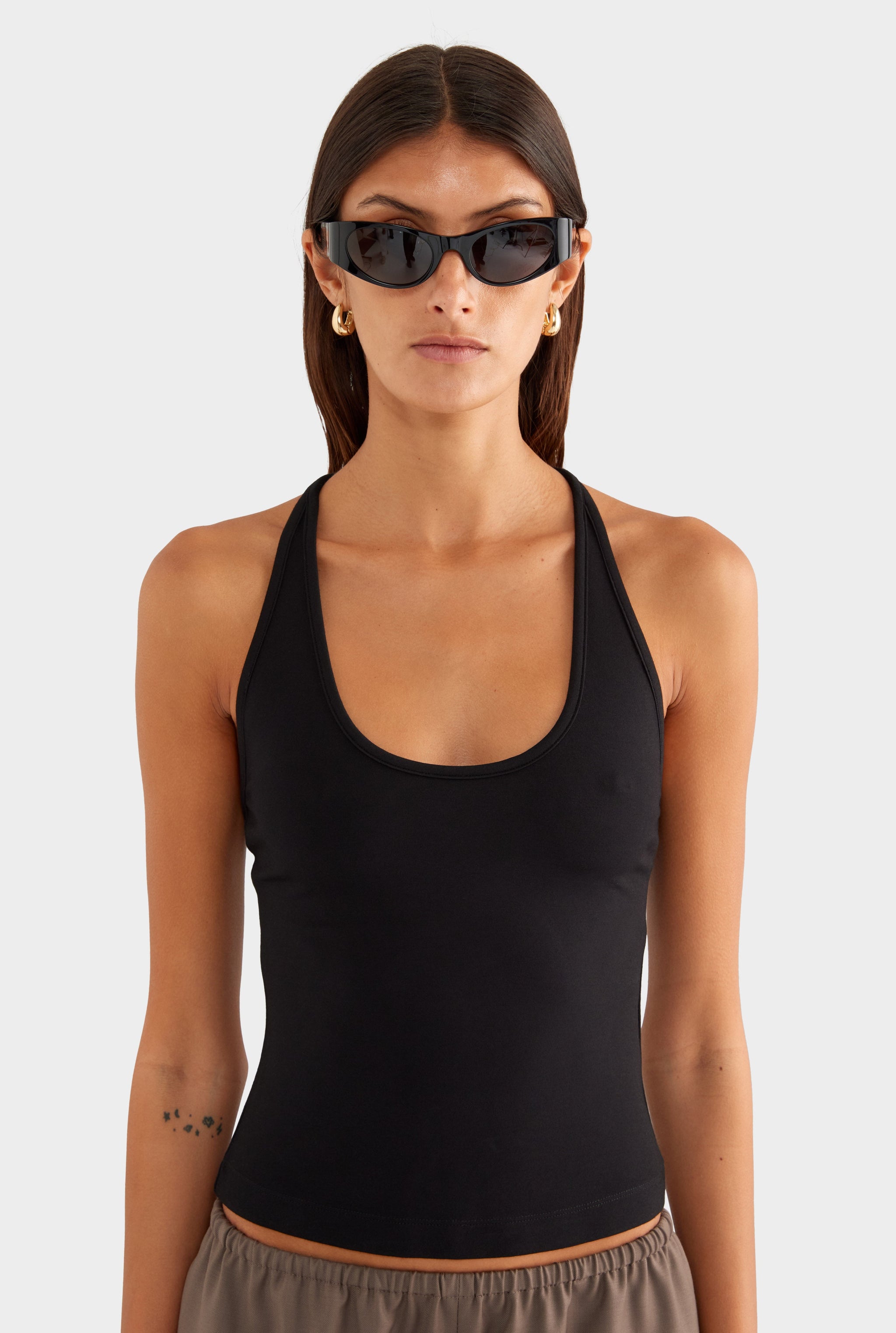 Braided Strap Halter Top - Black