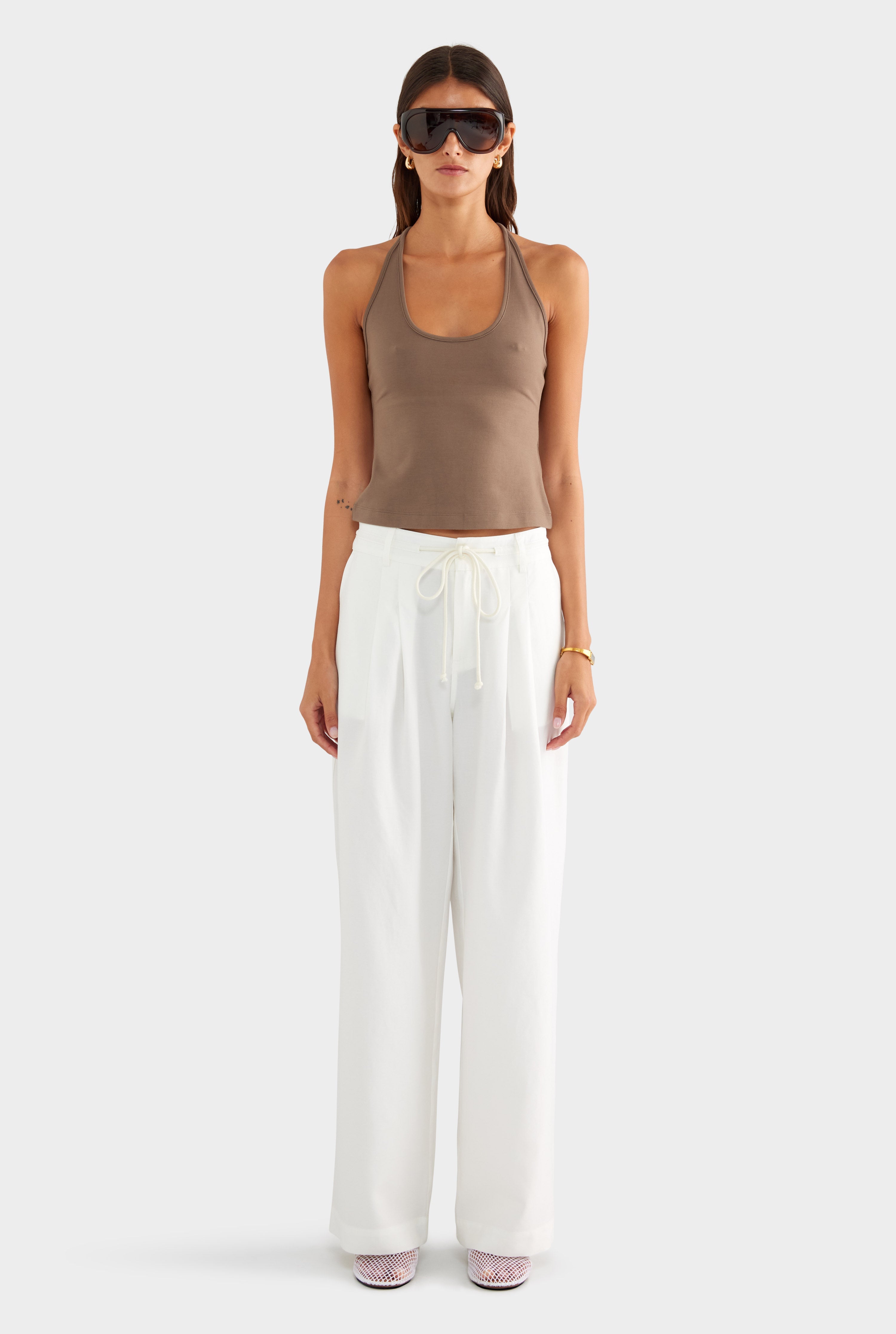 Relaxed Pleat Front Tencel Pant - Off White