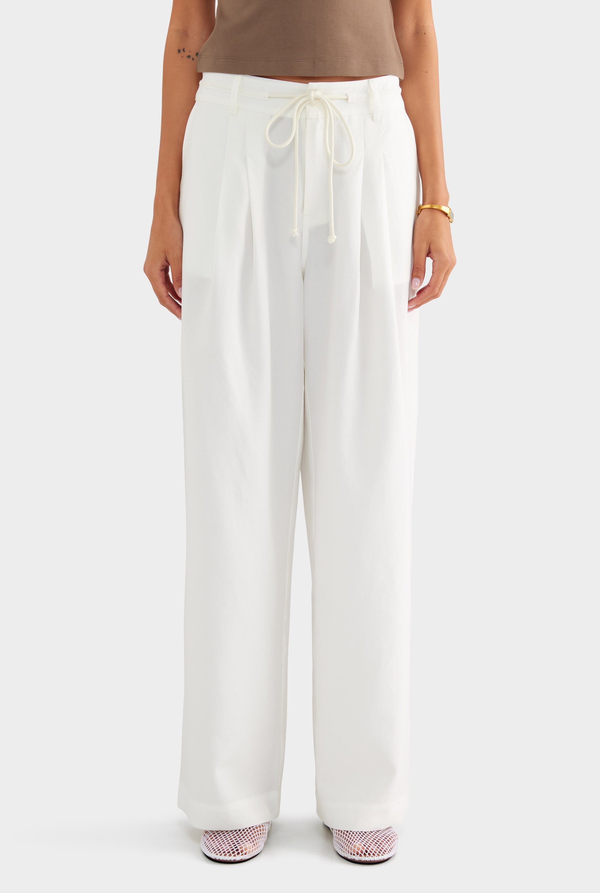 Relaxed Pleat Front Tencel Pant - Off White
