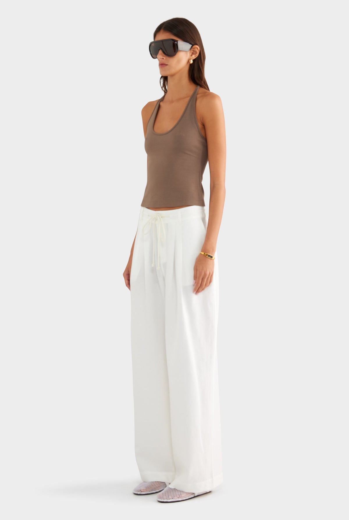 Relaxed Pleat Front Tencel Pant - Off White