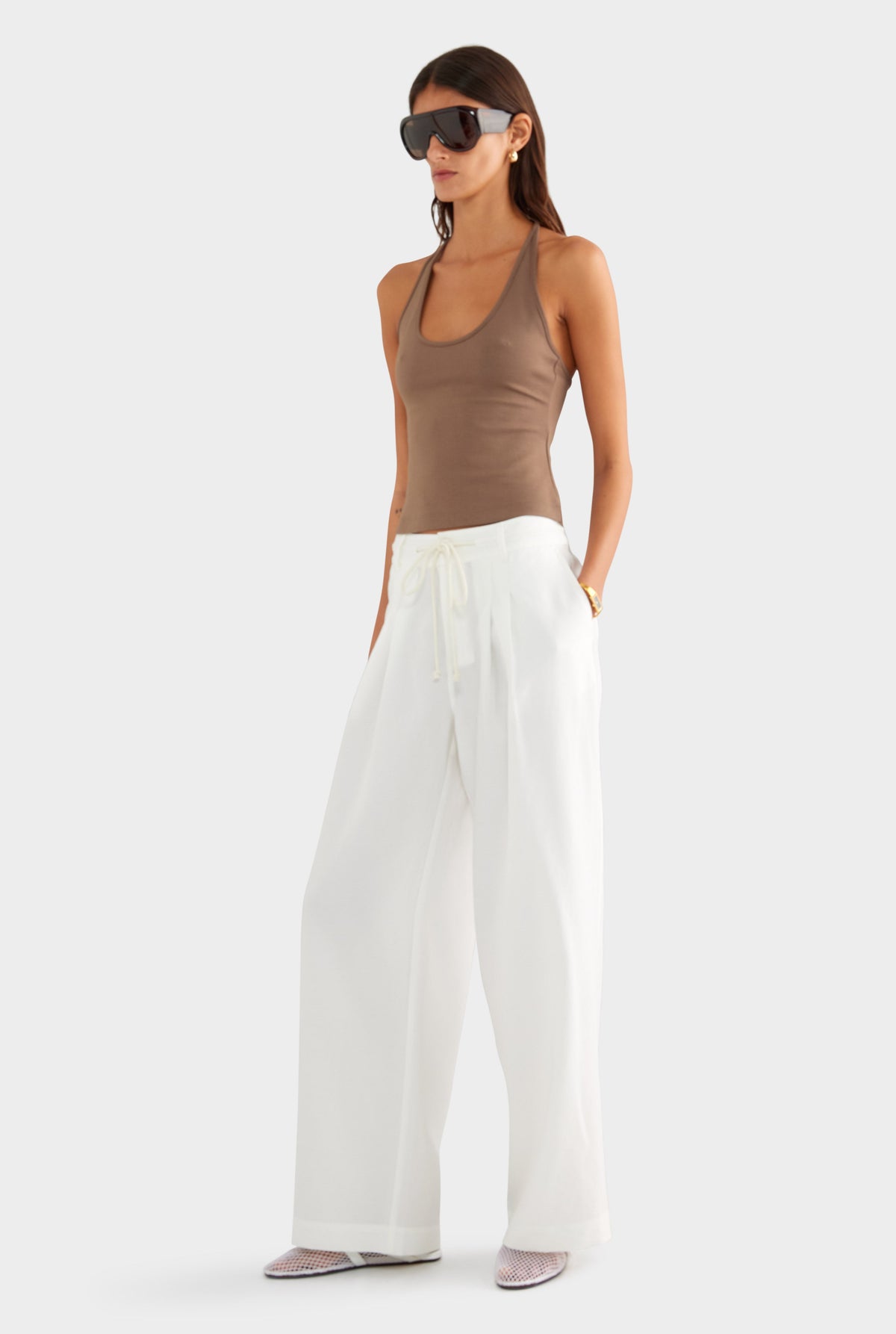 Relaxed Pleat Front Tencel Pant - Off White