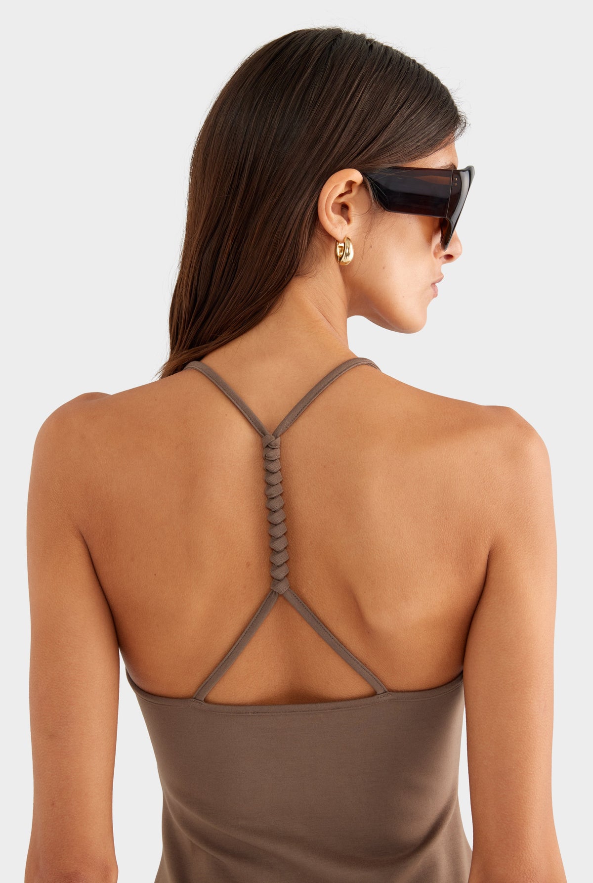 Braided Strap Halter Top - Chocolate Chip