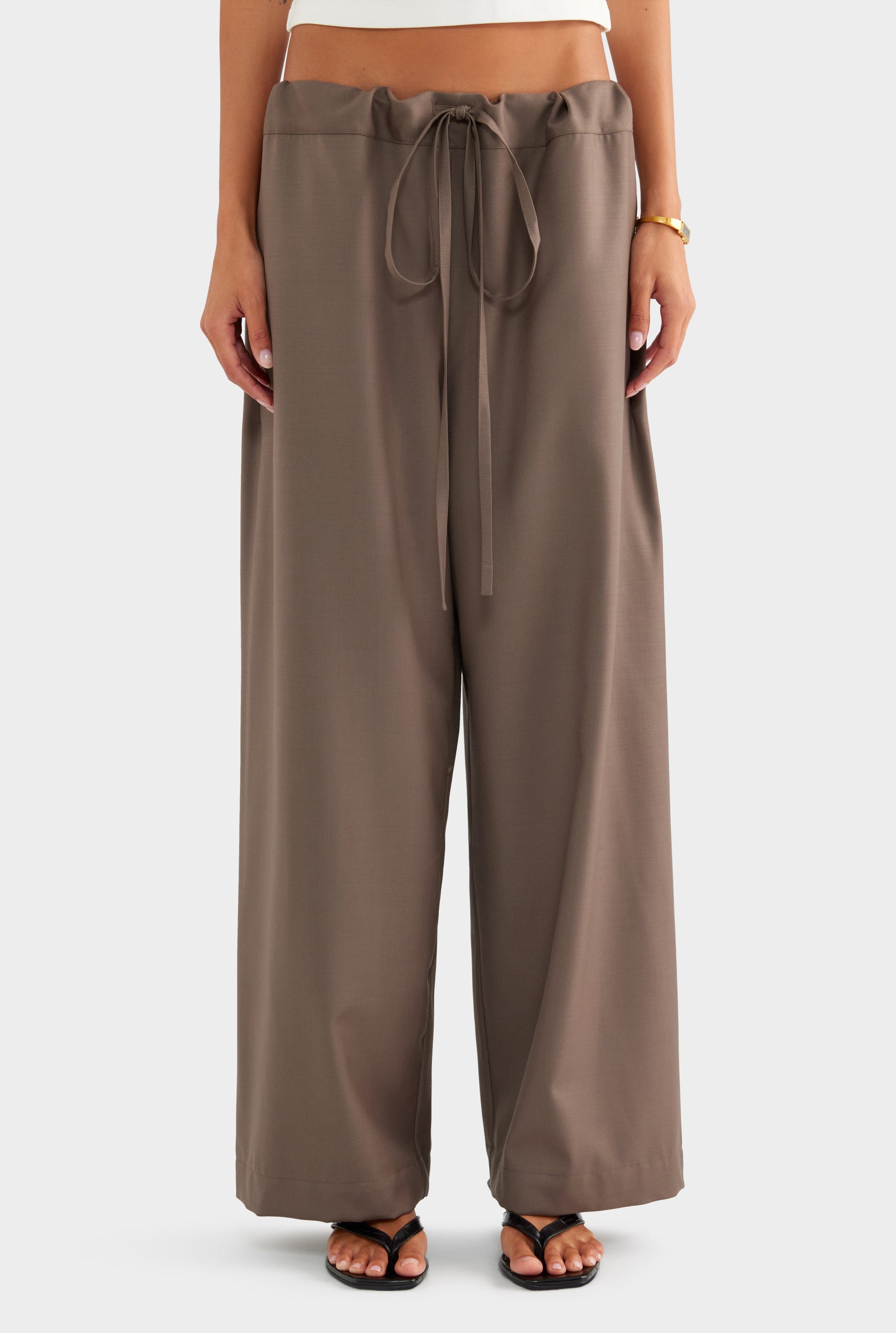 Wool Paperbag Pant - Mocha