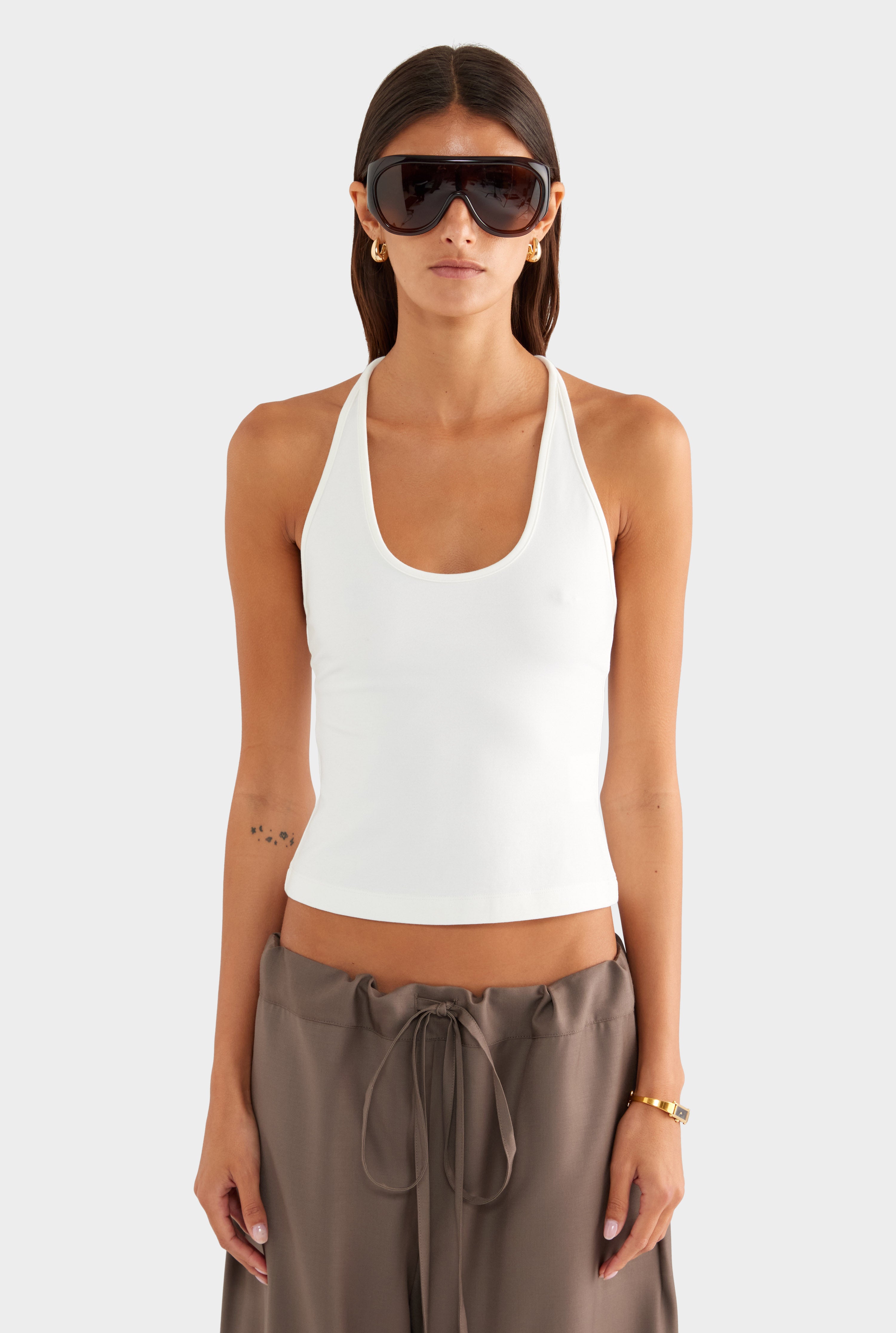 Braided Strap Halter Top - Off White
