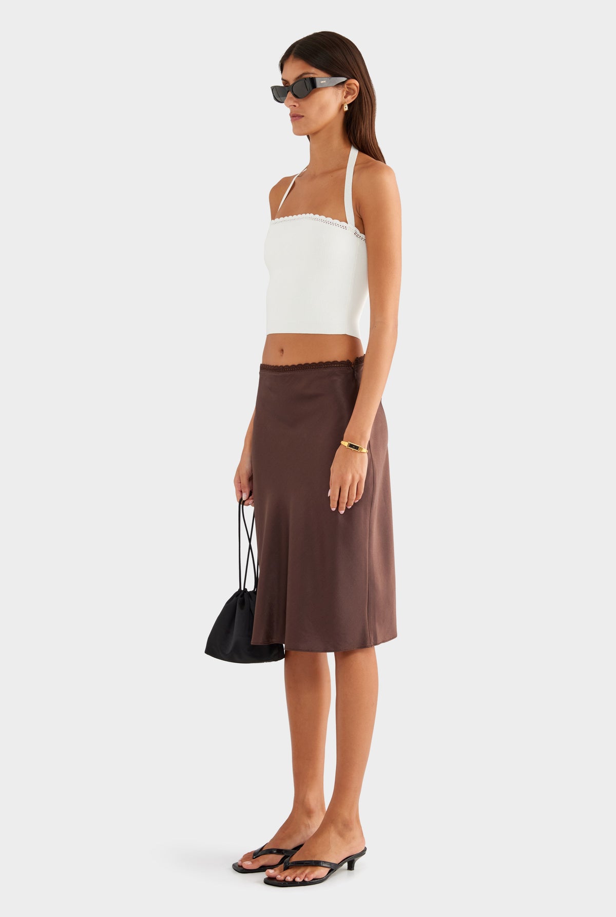 Crochet Trim Knit Halter - Off White