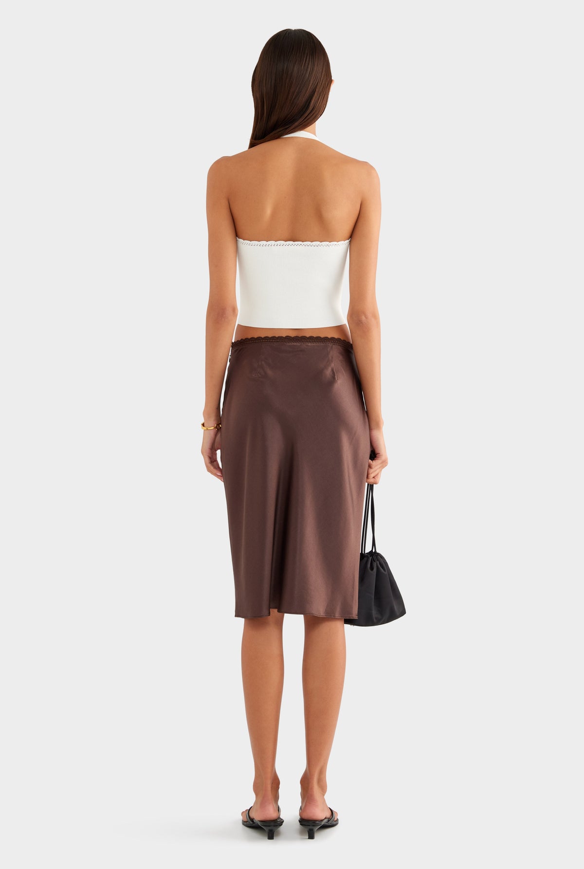Crochet Trim Knit Halter - Off White