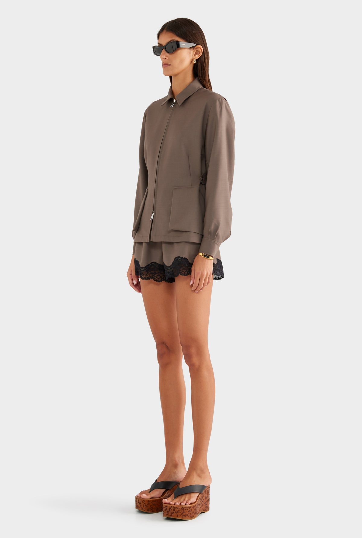 Tailored Wool Zip Suit Jacket - Mocha