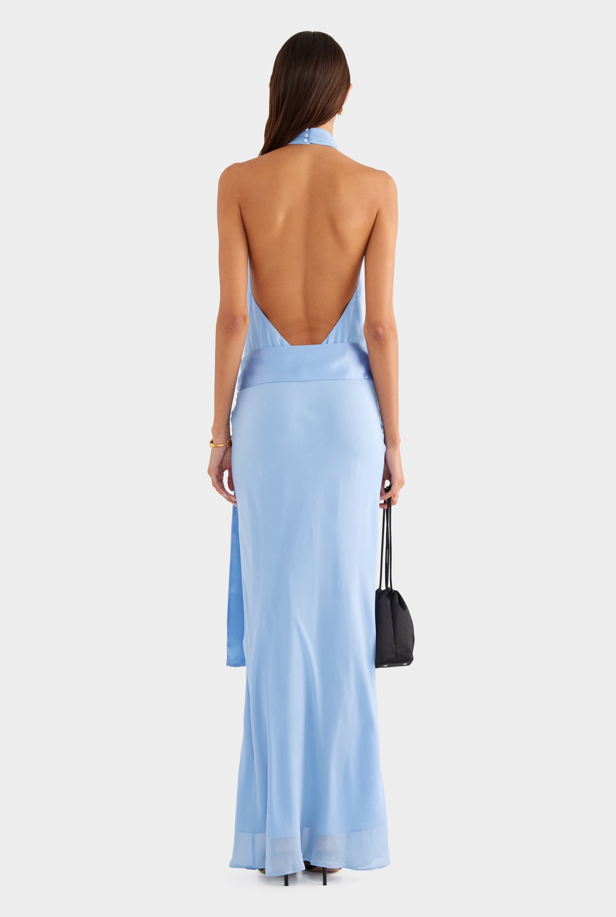 Silk High Neck Sash Dress - French Blue