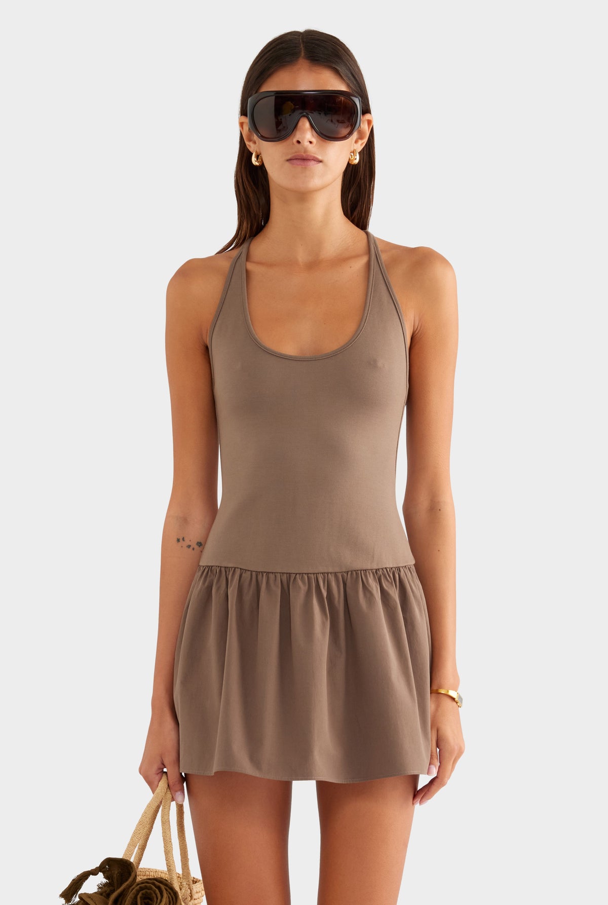 Braided Strap Halter Mini Dress - Chocolate Chip