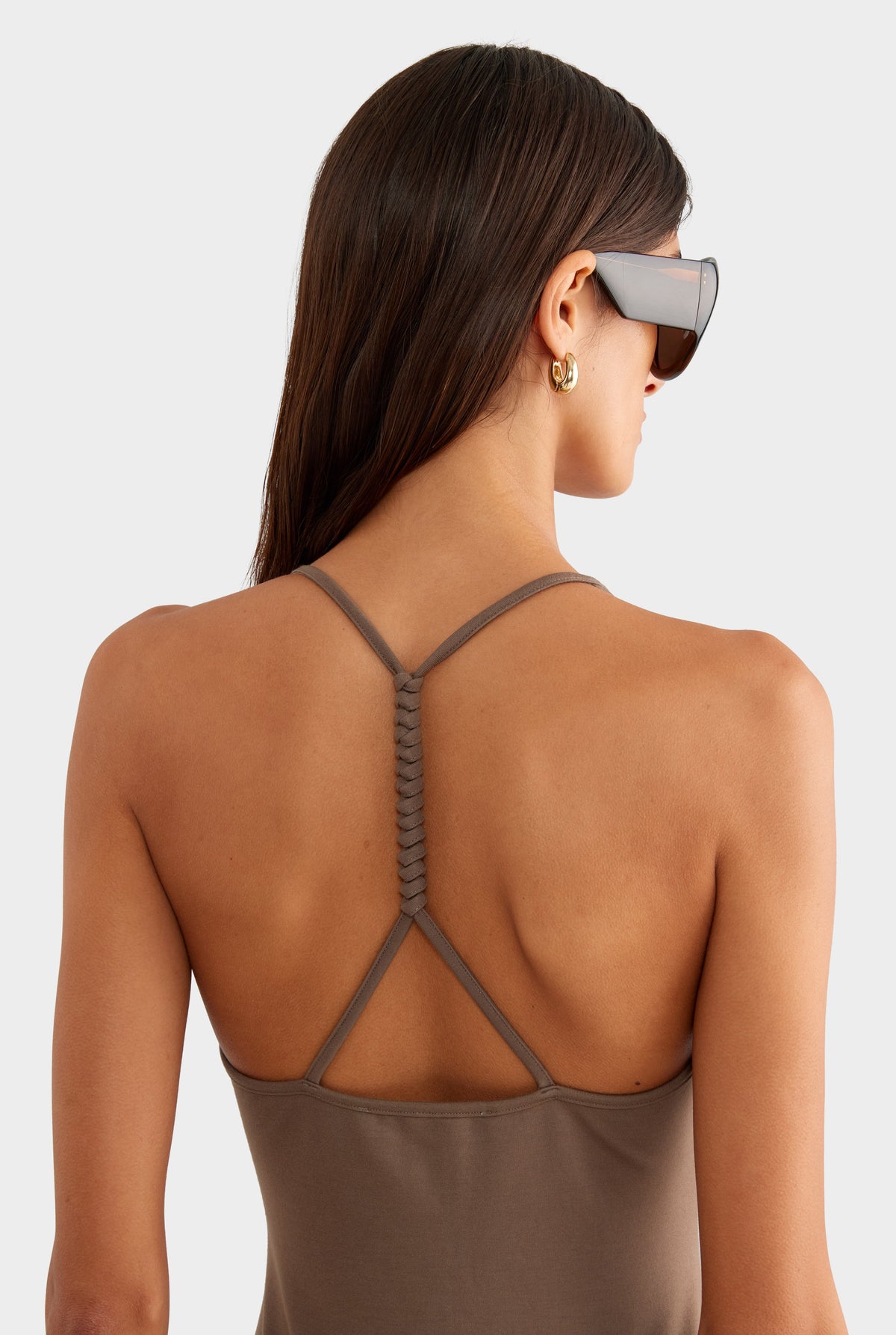 Braided Strap Halter Mini Dress - Chocolate Chip