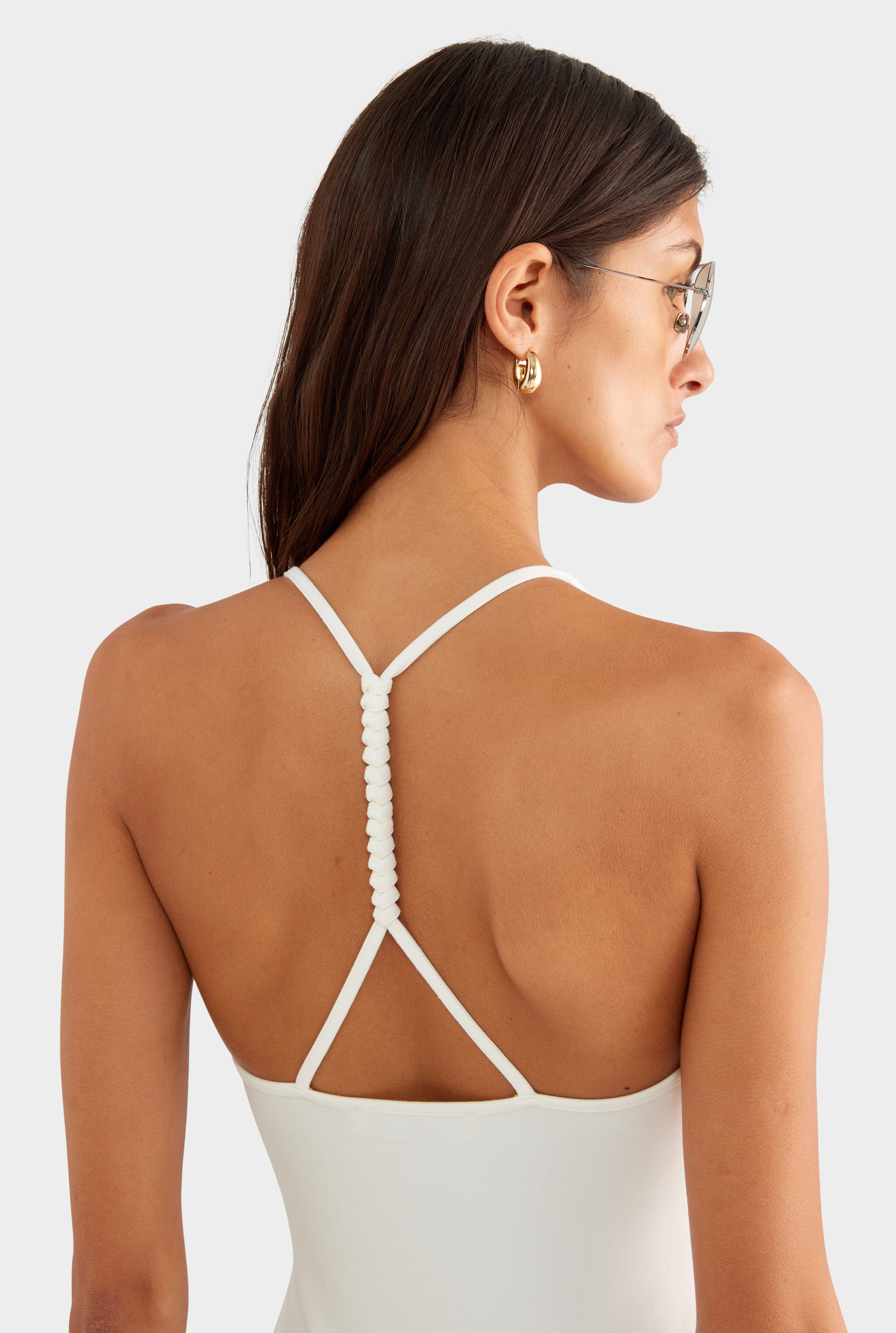 Braided Strap Halter Mini Dress - Off White