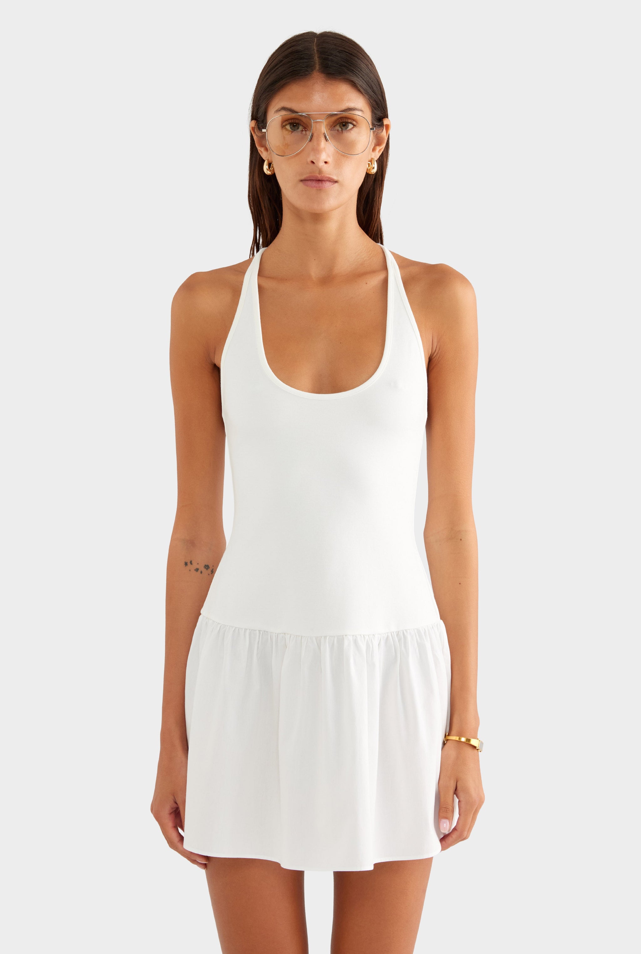 Braided Strap Halter Mini Dress - Off White