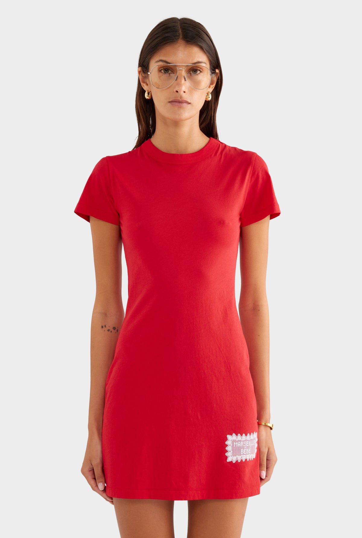 Pigment Dyed Baby Tee Mini Dress - Red/Marseille Doily