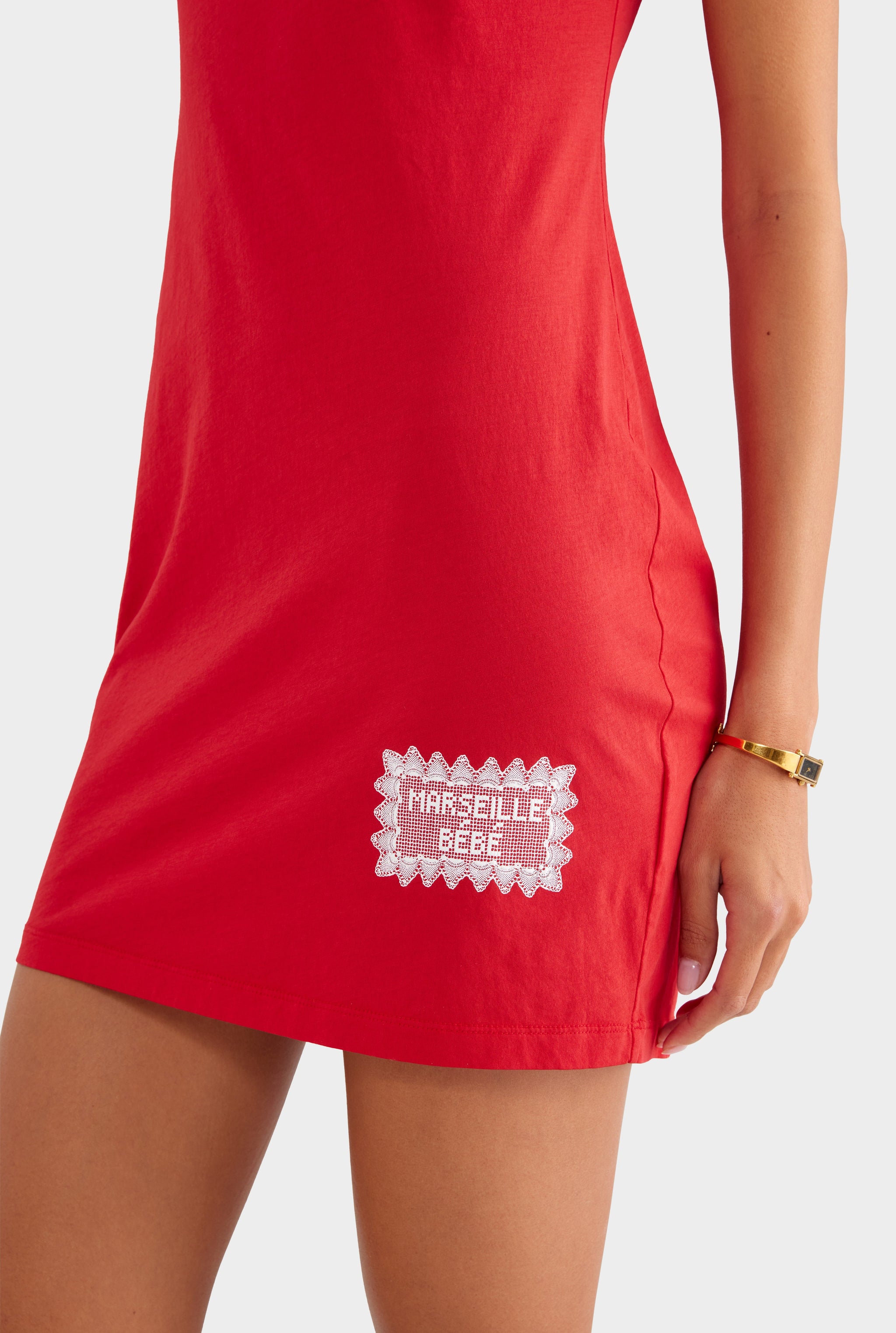 Pigment Dyed Baby Tee Mini Dress - Red/Marseille Doily