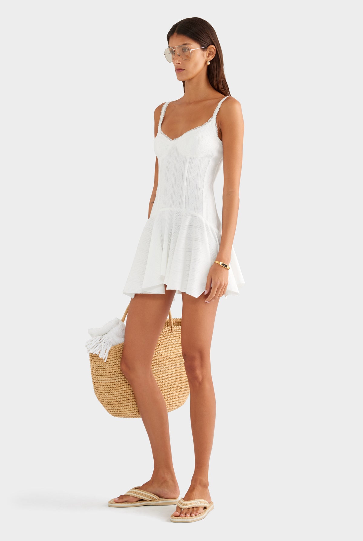 Pointelle Handkerchief Mini Dress - White