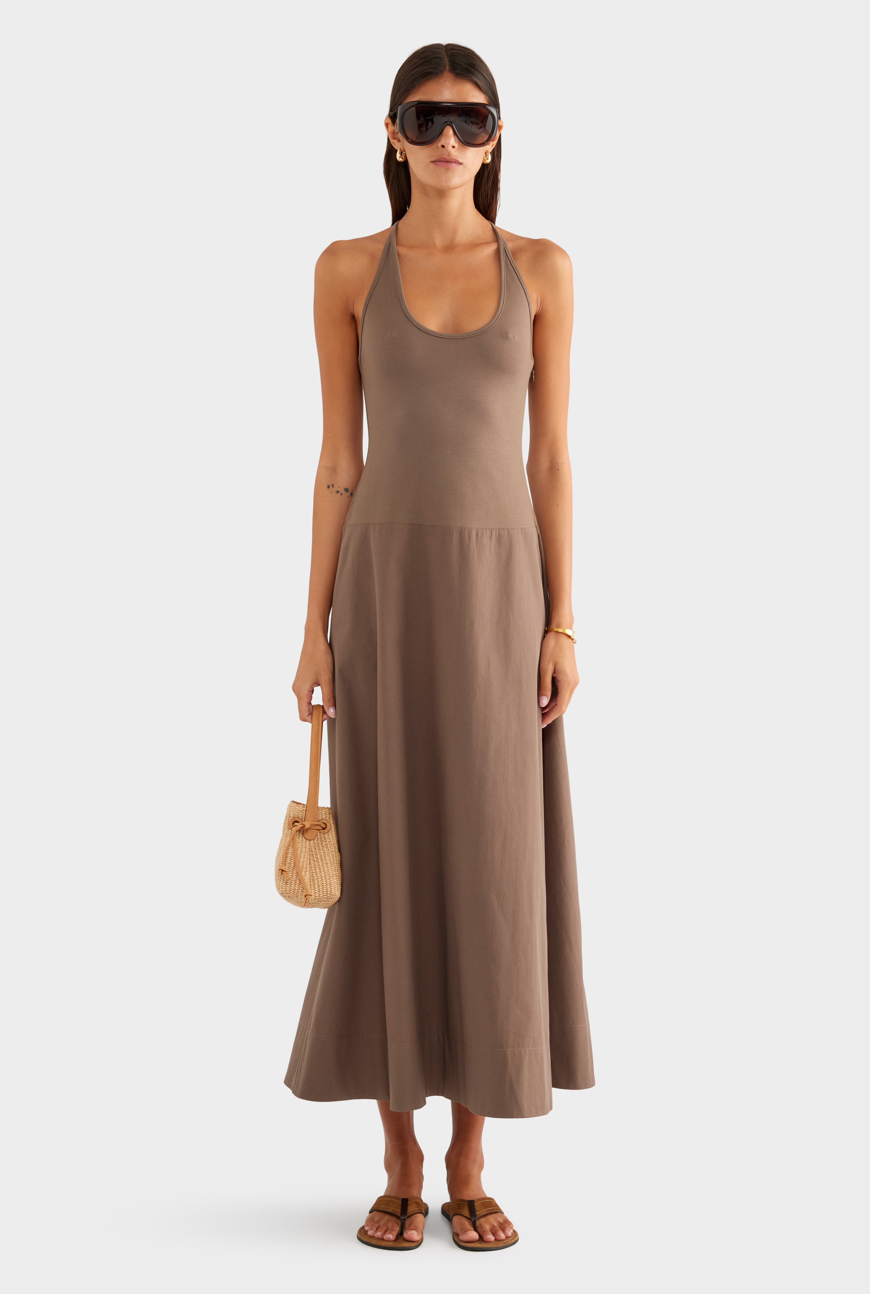 Braided Strap Halter Maxi Dress - Chocolate Chip