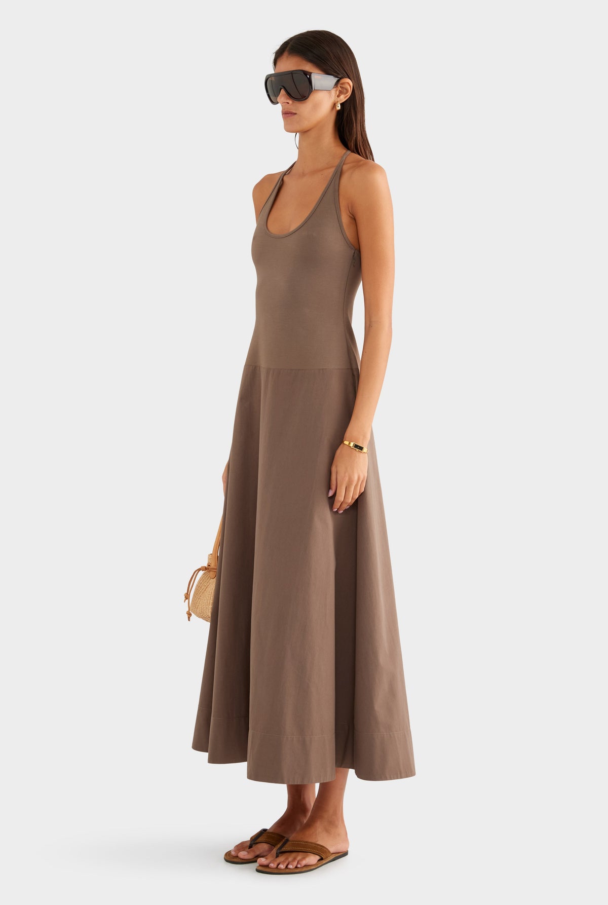 Braided Strap Halter Maxi Dress - Chocolate Chip
