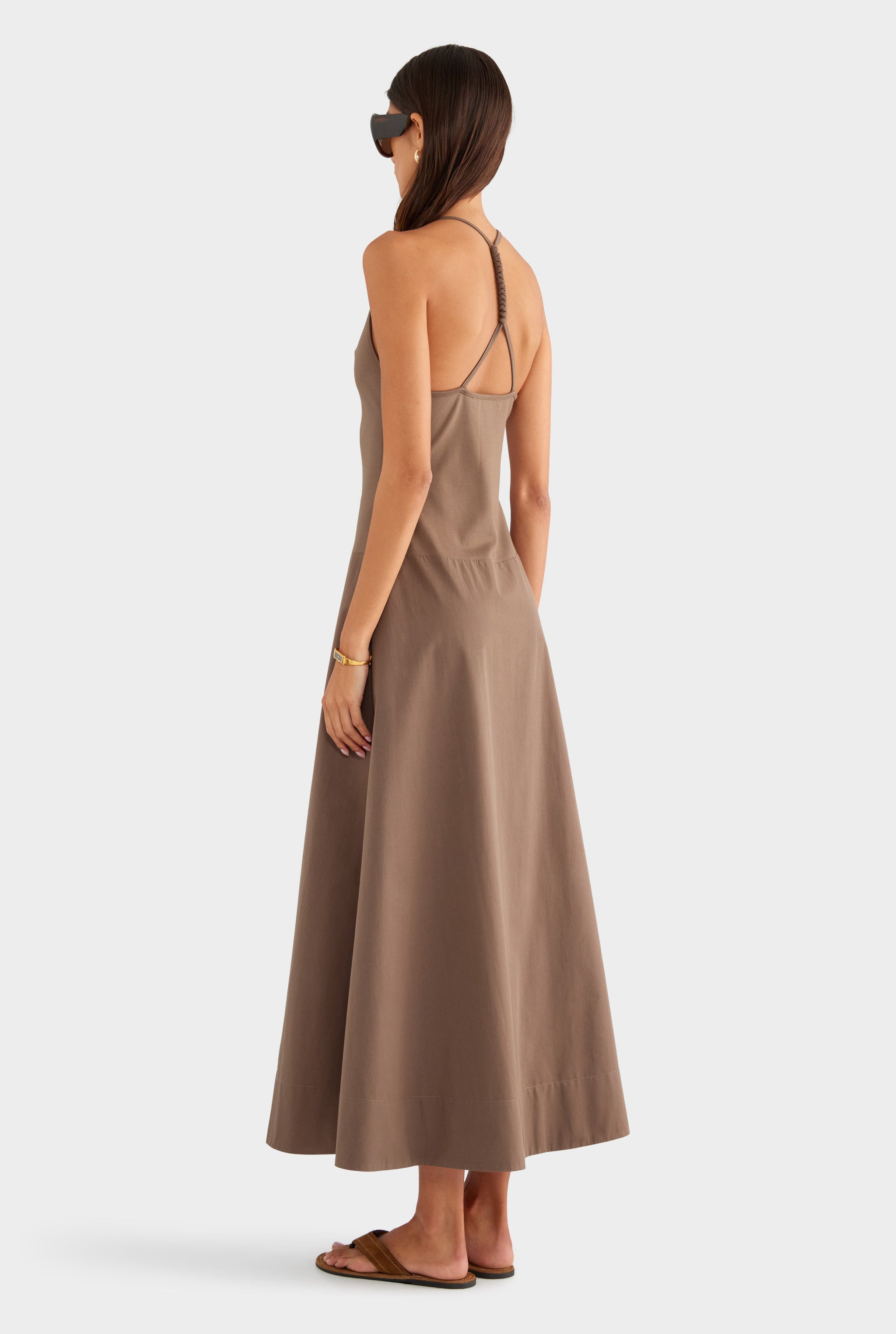 Braided Strap Halter Maxi Dress - Chocolate Chip